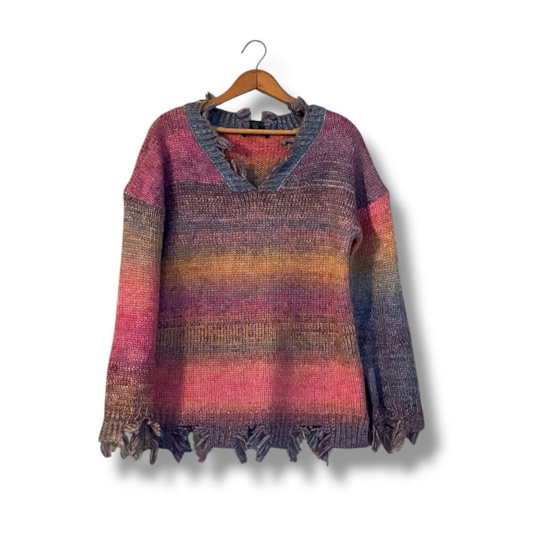 Other Sabrina Lauren distressed rainbow chunky knit sweater Size XL / US 12-14 / IT 48-50 - 2 Thumbnail