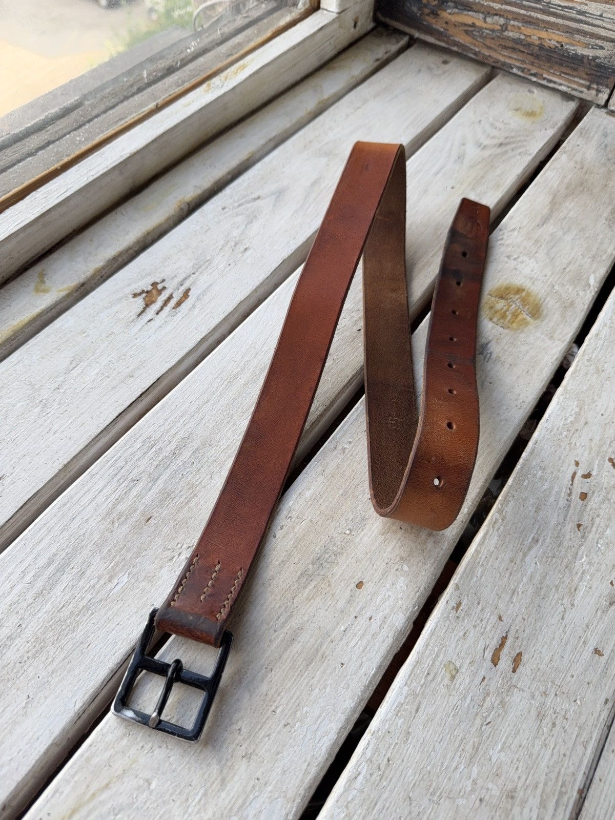Vintage Brown Leather Belt – Handmade Rustic Patina Italy