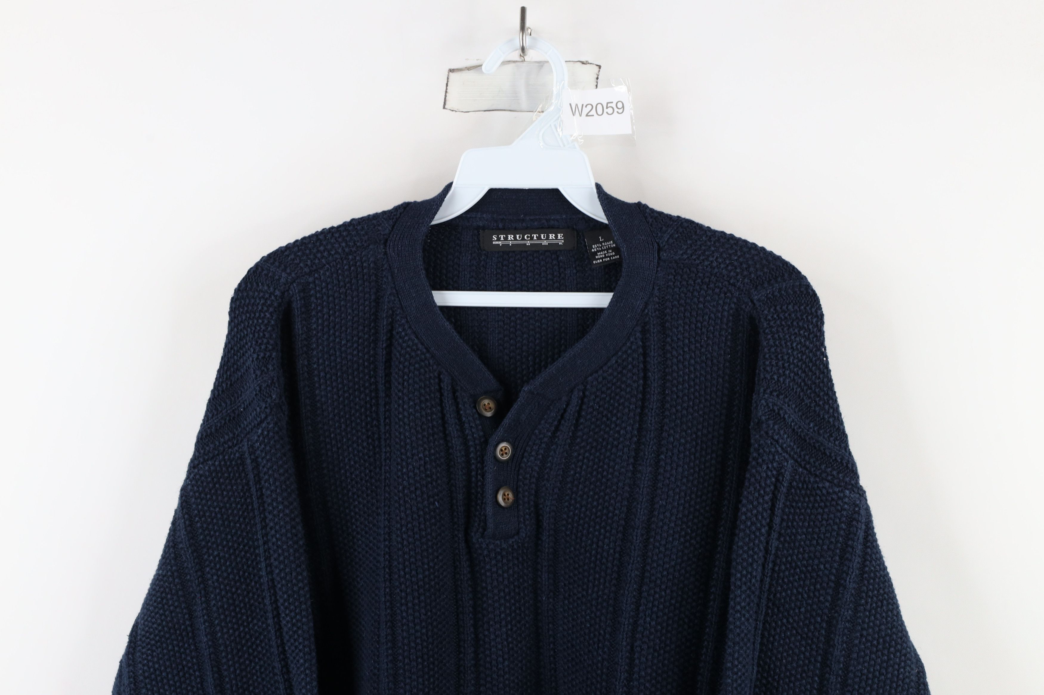 Vintage Vintage 90s Streetwear Heavyweight Knit Henley Sweater Size US L / EU 52-54 / 3 - 2 Thumbnail