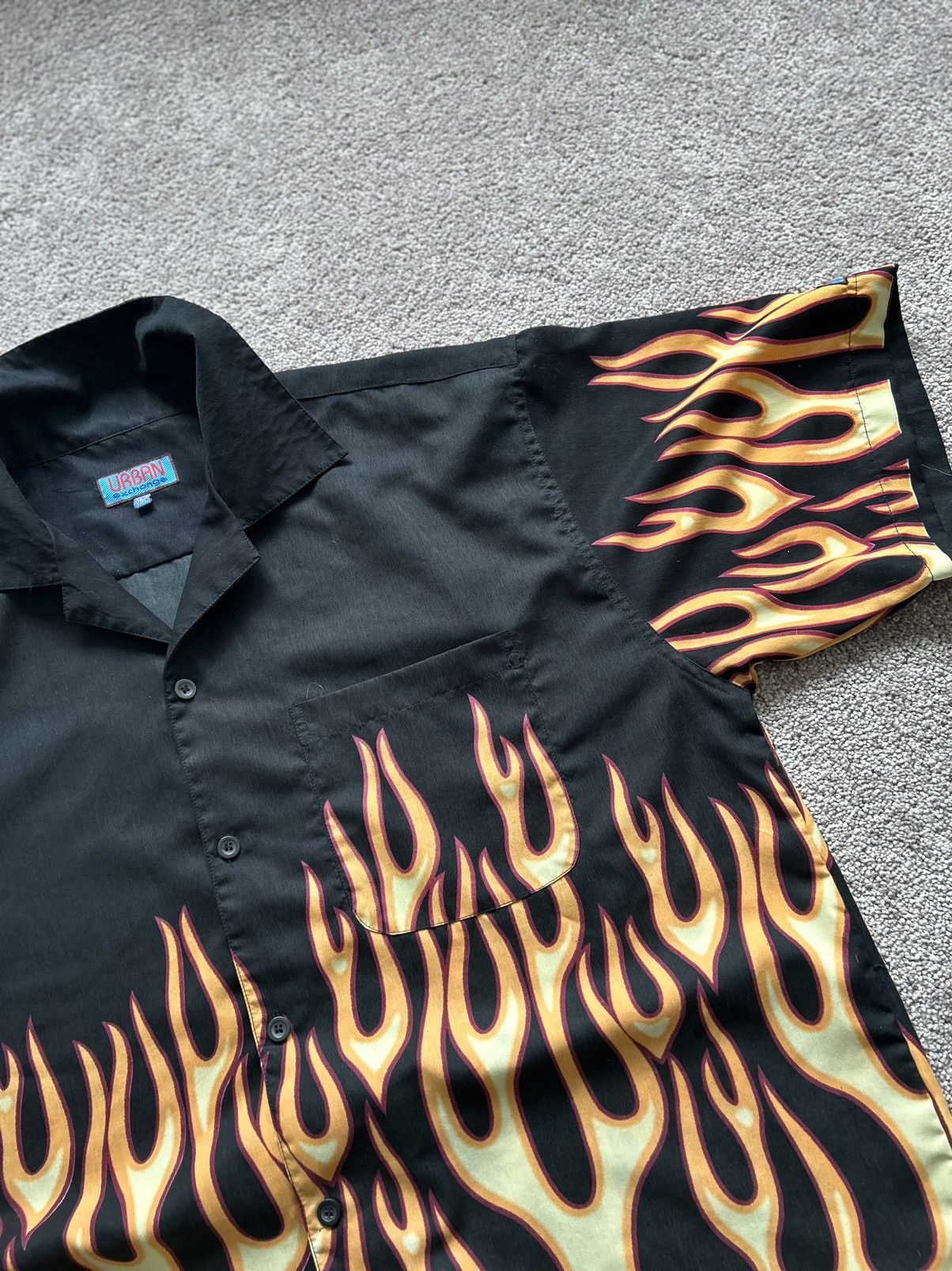 Japanese Brand × Vintage Vintage Urban Exchange All Over Flames Button Up Size US XL / EU 56 / 4 - 5 Thumbnail