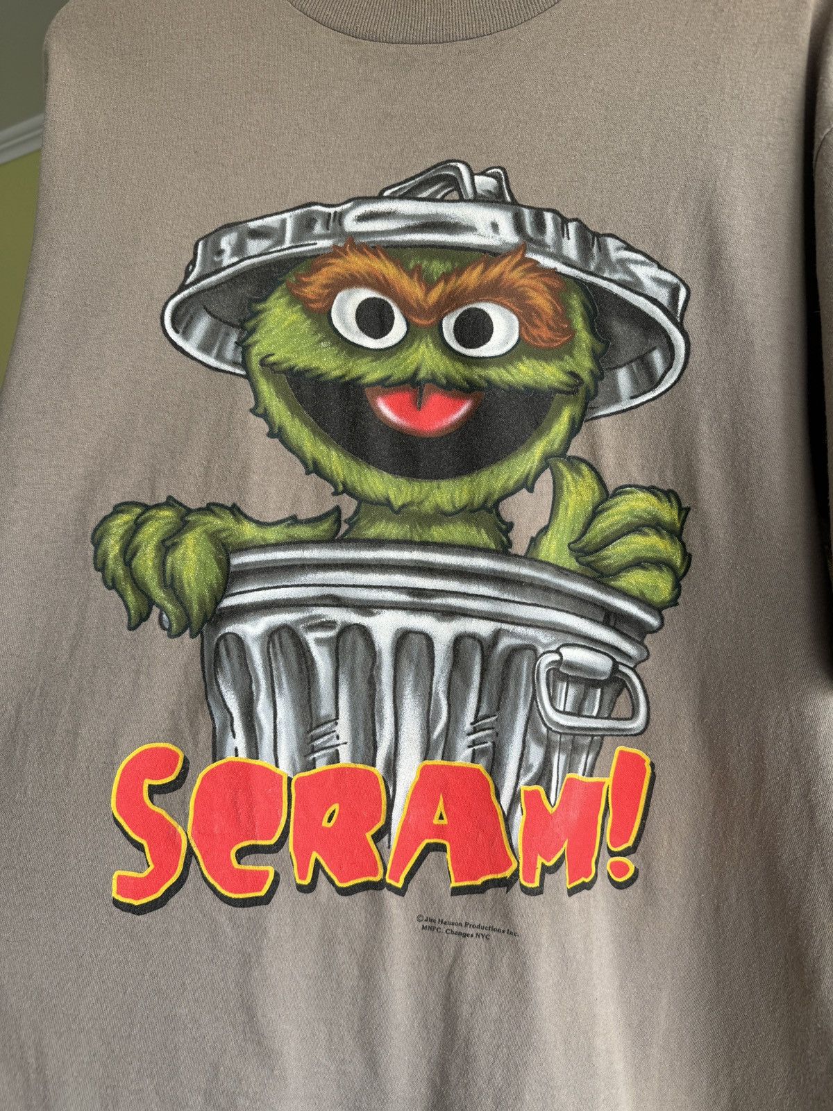Changes Vintage 90s Sesame Street Scram Jim Hanson T-Shirt Khaki Size US L / EU 52-54 / 3 - 9 Thumbnail