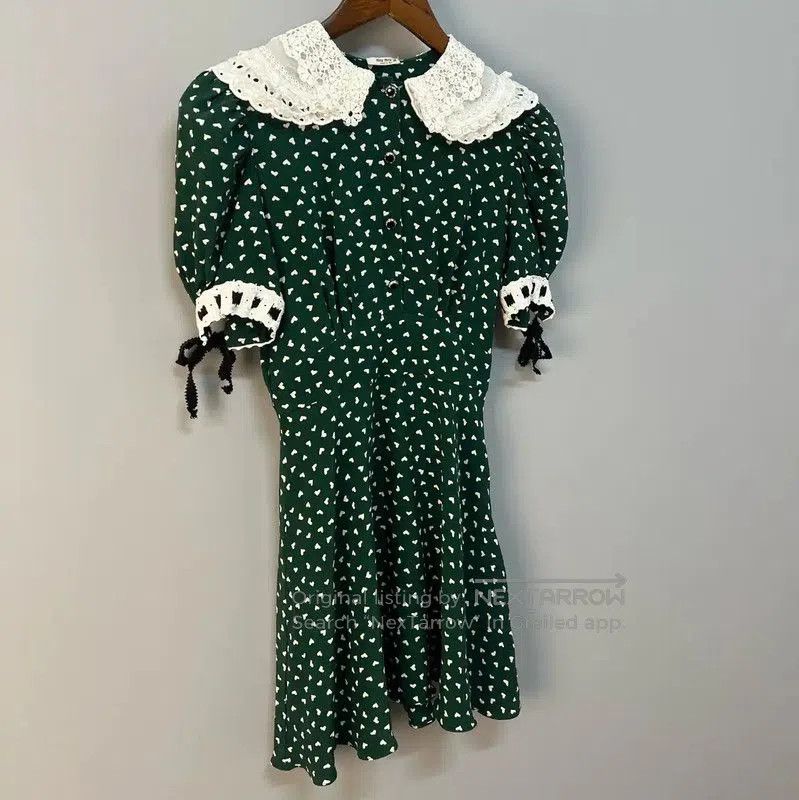 Miu Miu Miu Miu Green Silk Dress with White Collar . Size M / US 6-8 / IT 42-44 - 3 Thumbnail
