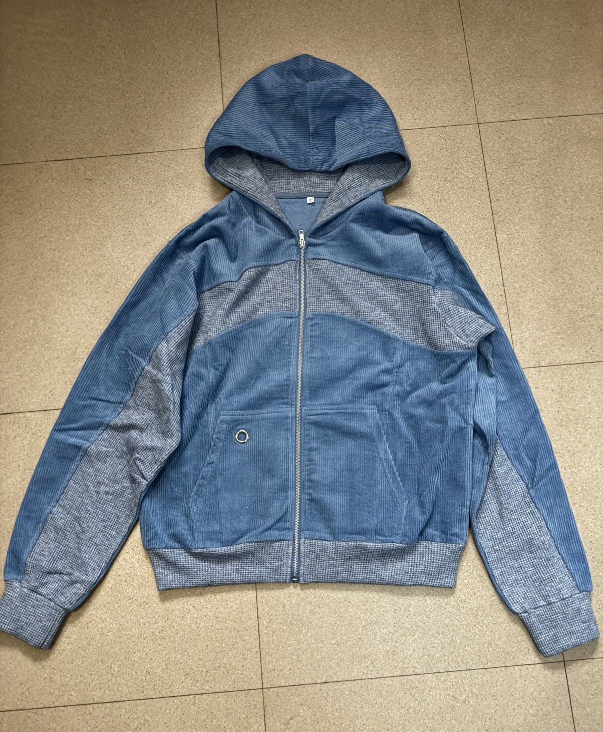 Rare hybrid Paneled waffle corduroy Zip Up Hoodie sweater