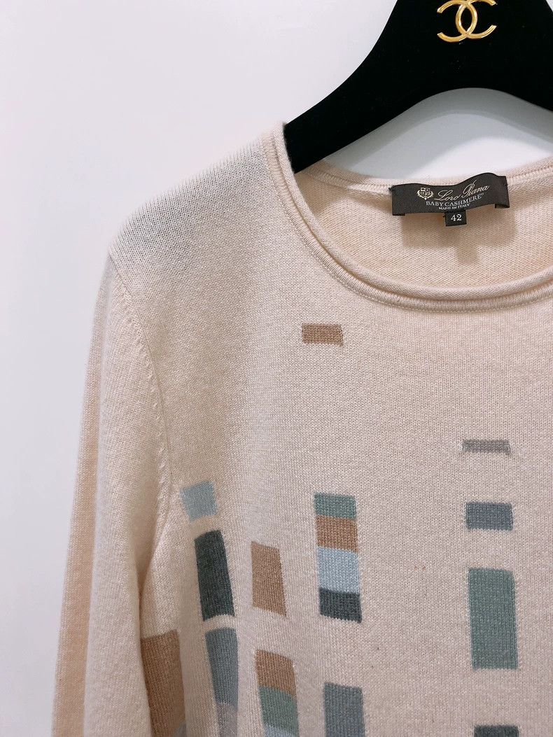 Loro Piana Loro Piana Square mosaic beige baby small cashmere sweater Size M / US 6-8 / IT 42-44 - 6 Thumbnail