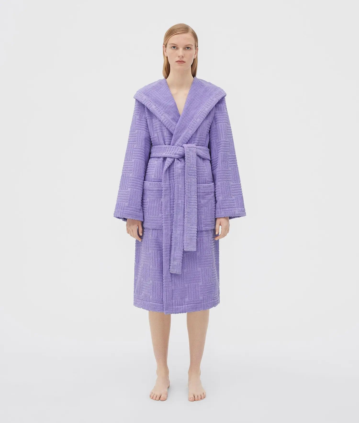 o1loc1c0324 723607 Cotton Bathrobe Hooded Coat in Purple