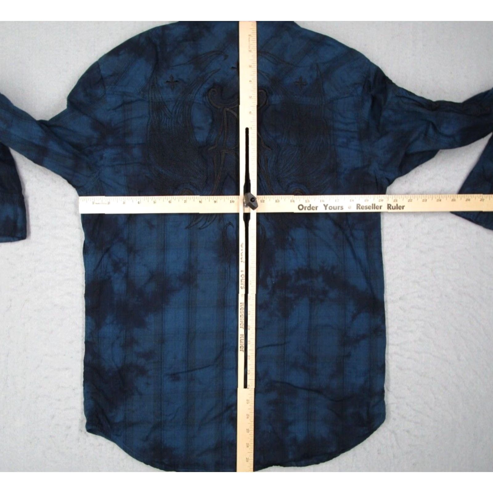 Affliction Affliction Mens Large Blue Tie Dye Long Sleeve Embroidered Button Up Shirt Cotton Blend Size US L / EU 52-54 / 3 - 6 Thumbnail
