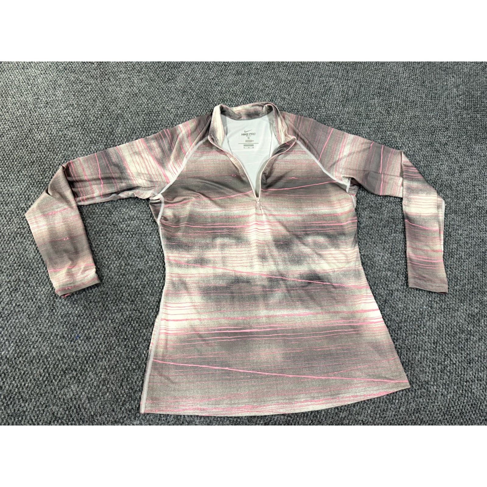 Nike Nike Pro Sweatshirt Pullover Womens XL Gray Striped Dri-Fit Mock Neck Zip Java? Size XL / US 12-14 / IT 48-50 - 2 Thumbnail