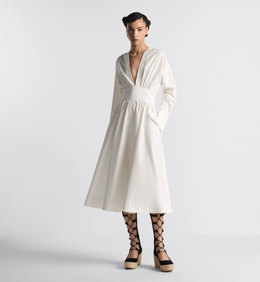 Dior o1w1db10925 441R08 Flared Mid-Length Midi Dress in Ecru Size M / US 6-8 / IT 42-44 - 4 Thumbnail