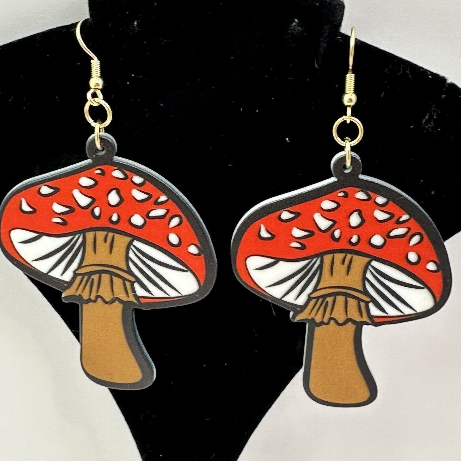 Other Amanita Mushroom Dangle Earrings Hook Red White Brown NEW Size ONE SIZE - 3 Thumbnail