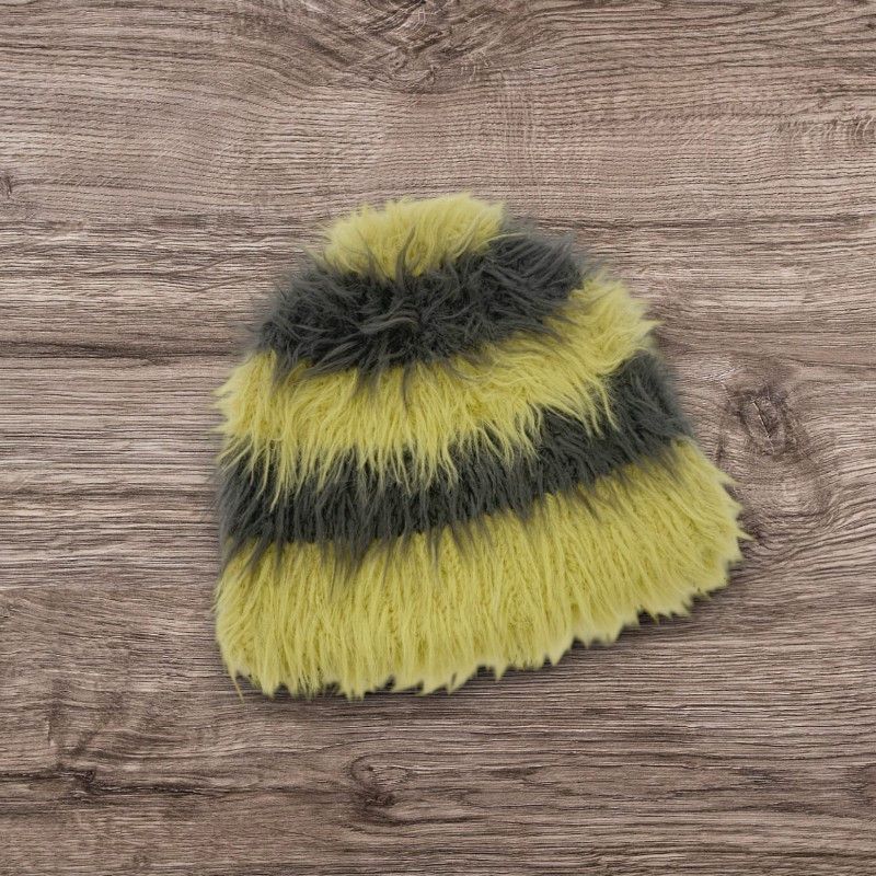 Other Yellow Grey Fluffy Grunge Punk ALT Striped Knit Hat Size ONE SIZE - 1 Preview