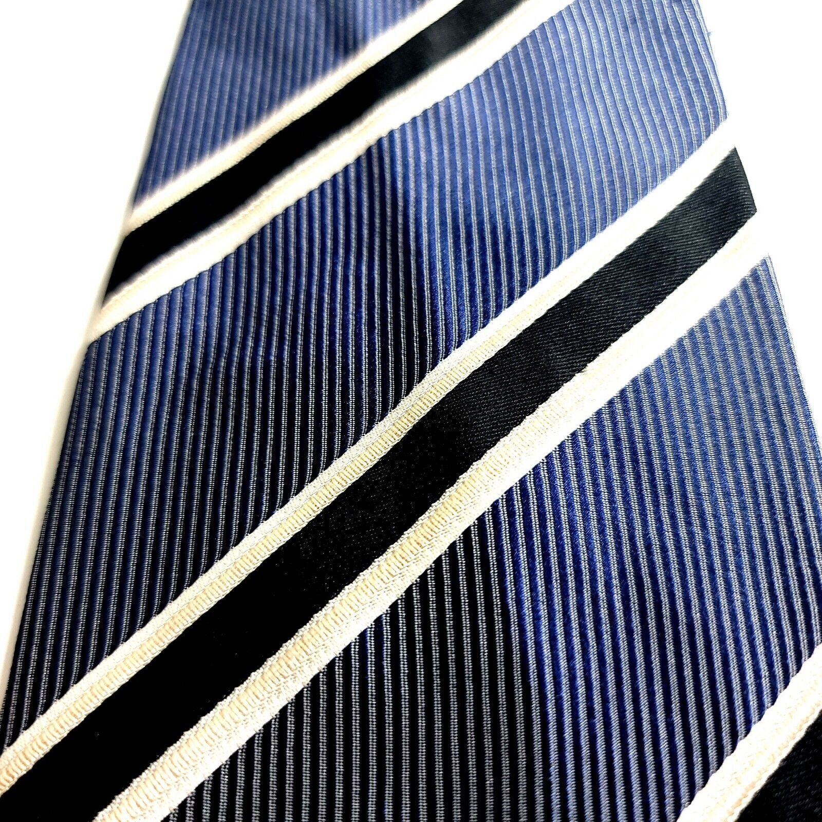 Designer Timo Cojuna Woven Blue Black Cream Striped Woven Tie Size ONE SIZE - 2 Thumbnail