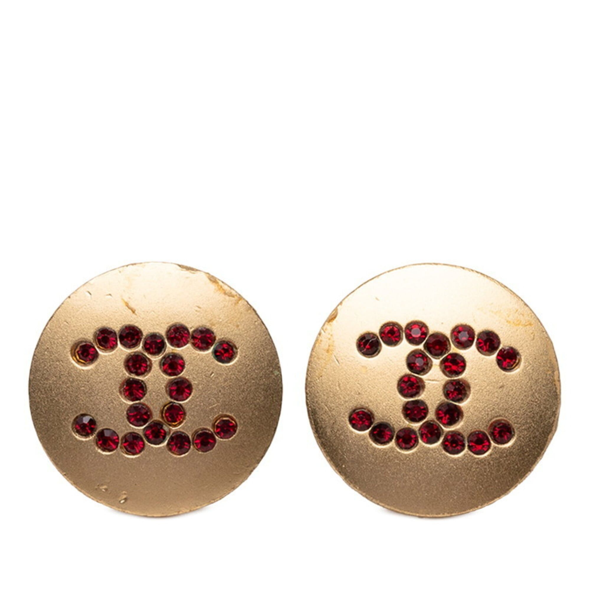 Chanel Chanel Coco Mark Stud Earrings 00A Gold Red Plated with Colored Stones for Women CHANEL Size ONE SIZE - 1 Thumbnail