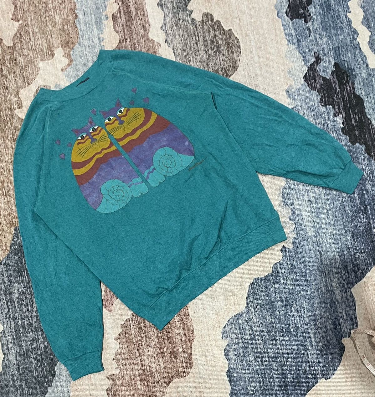 Art Comes First VTG 90s Laurel Burch Feline Friends Cats Arts Sweatshirt Size US L / EU 52-54 / 3 - 4 Thumbnail