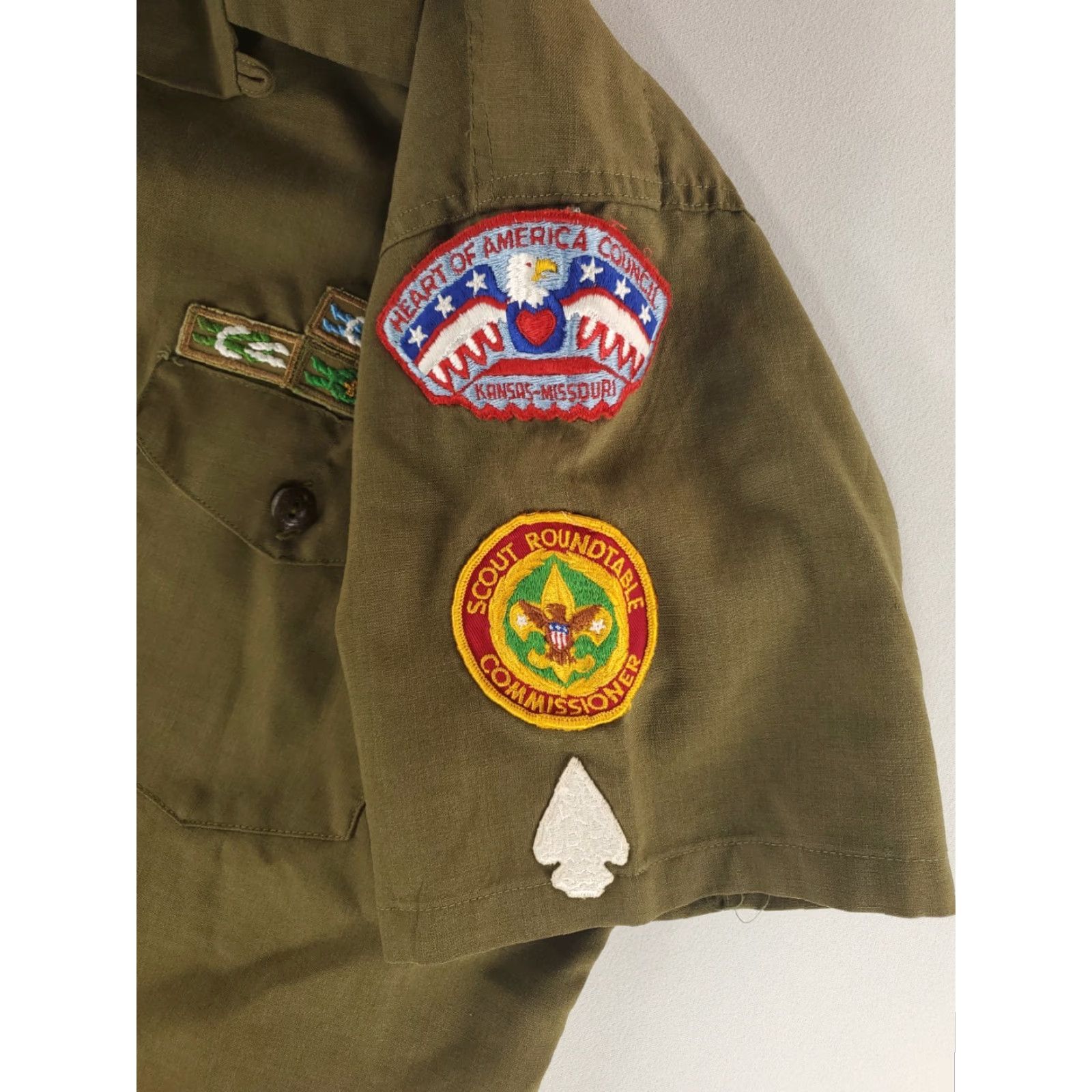 Vintage VINTAGE Boy Scouts BSA VTG 60s Wool Loop Collar Short Sleeve Button Up Shirt Mens XL Green 46s Patch Detailing Size US XL / EU 56 / 4 - 6 Thumbnail