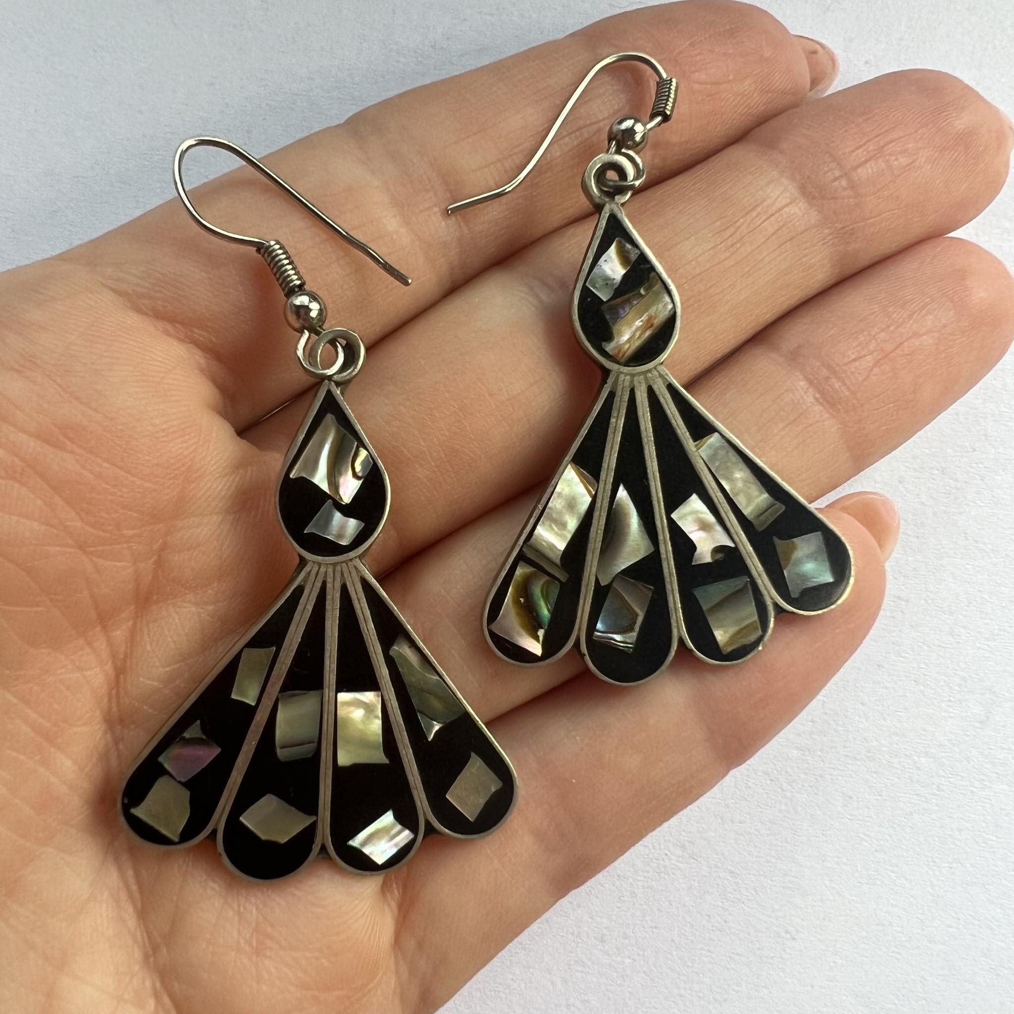 Sterling Silver Vintage Sterling Silver 925 Earrings Shell Nacre Mexico 7gr Size ONE SIZE - 7 Thumbnail