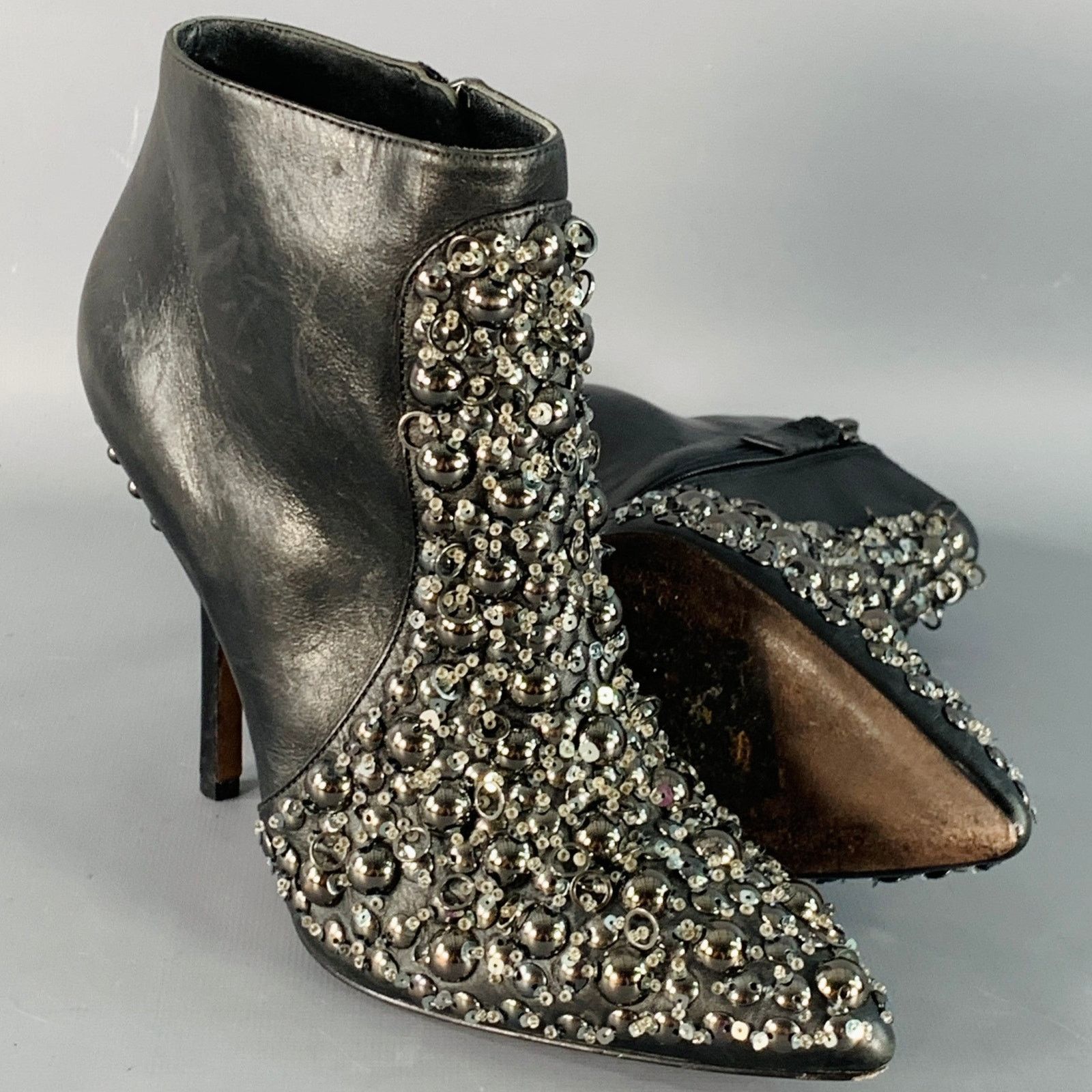 Vera Wang VERA WANG 6 Black Leather Studded Side Zipper Stiletto Boots Size US 6 / IT 36 - 5 Thumbnail