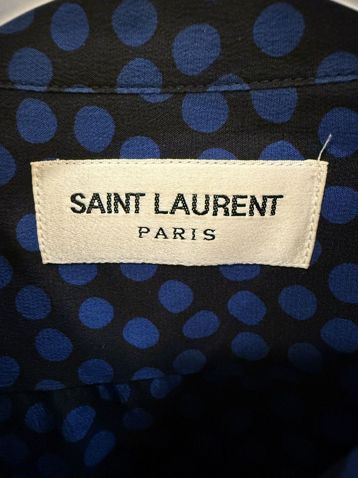 Saint Laurent Paris blue polka dots silk shirt collar size41 Size US M / EU 48-50 / 2 - 2 Thumbnail