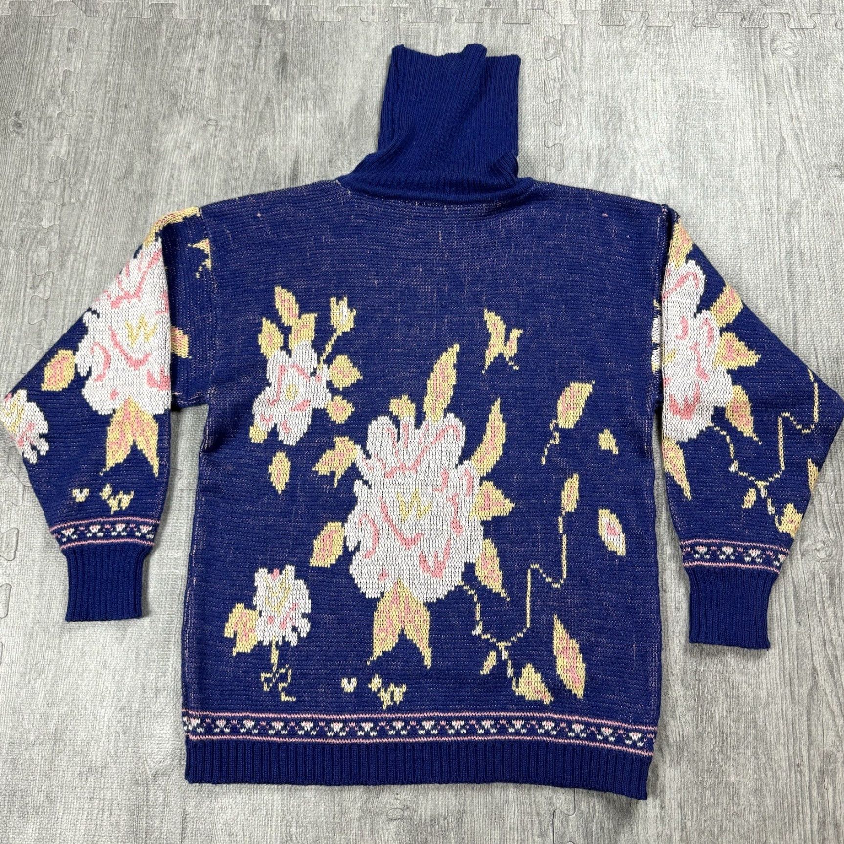 Vintage VINTAGE Hewlett Boho Floral Turtleneck Knit Sweater Womens Medium Blue 70s Size M / US 6-8 / IT 42-44 - 6 Thumbnail