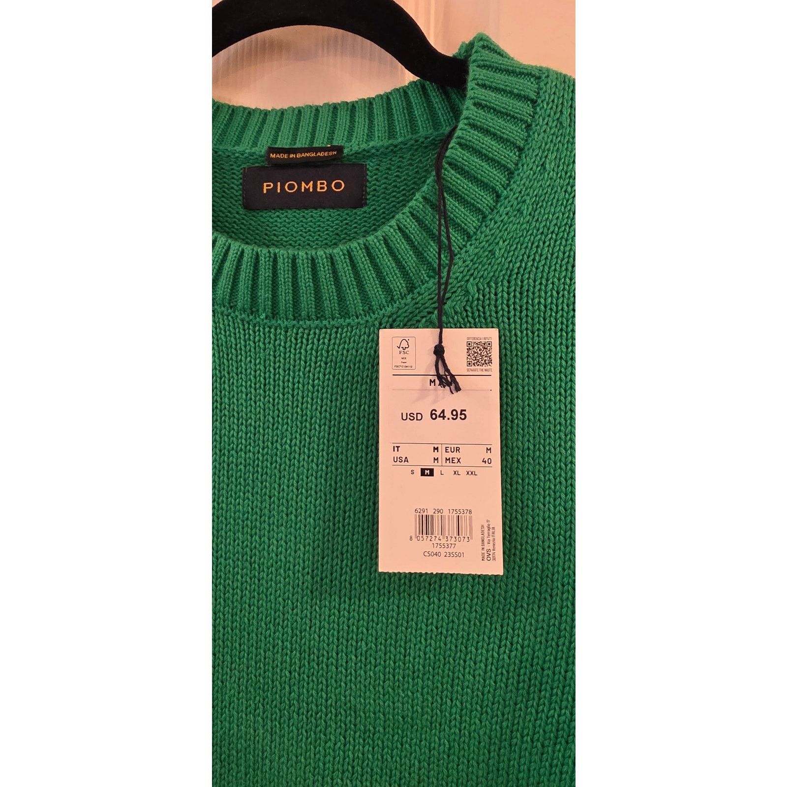 PIOMBO Piombo Men's Green Cotton Blend Crewneck Sweater NWT Size US M / EU 48-50 / 2 - 4 Thumbnail