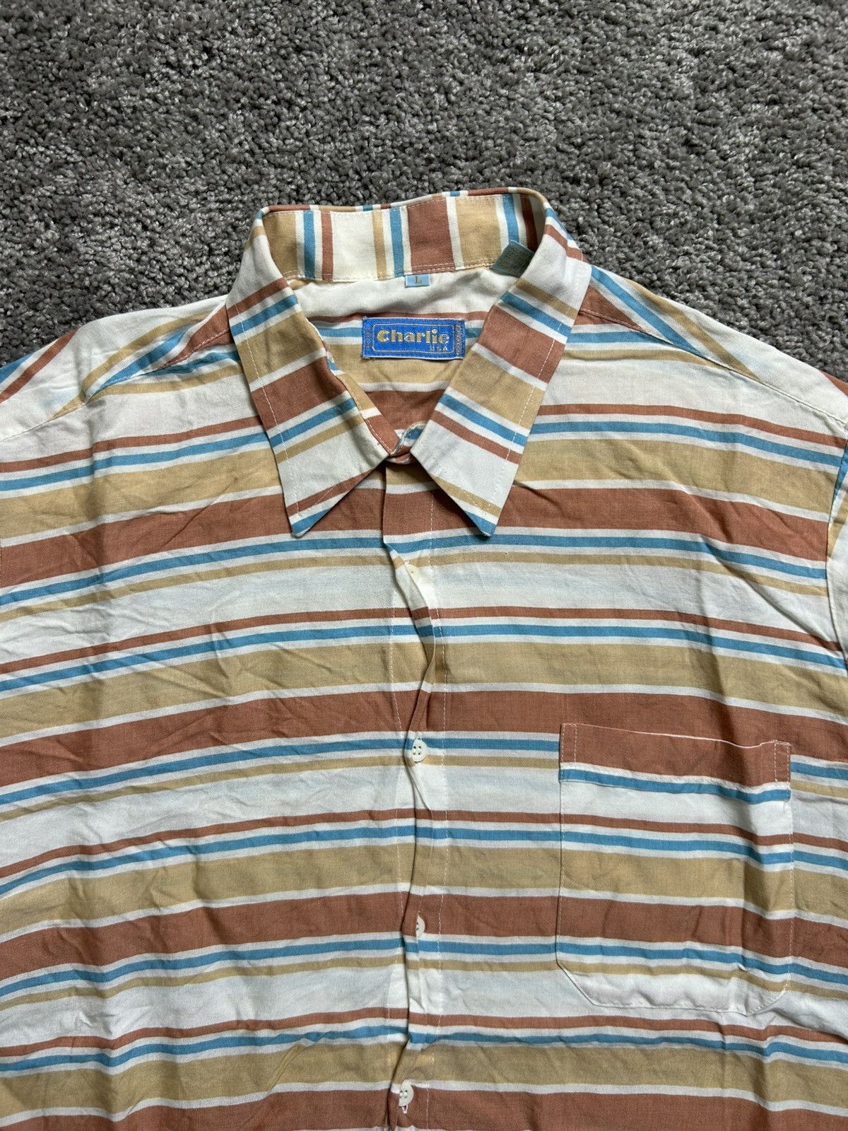 Vintage Vintage 70 Charlie Striped Rayon Short Sleeve Button Up Size US M / EU 48-50 / 2 - 2 Thumbnail