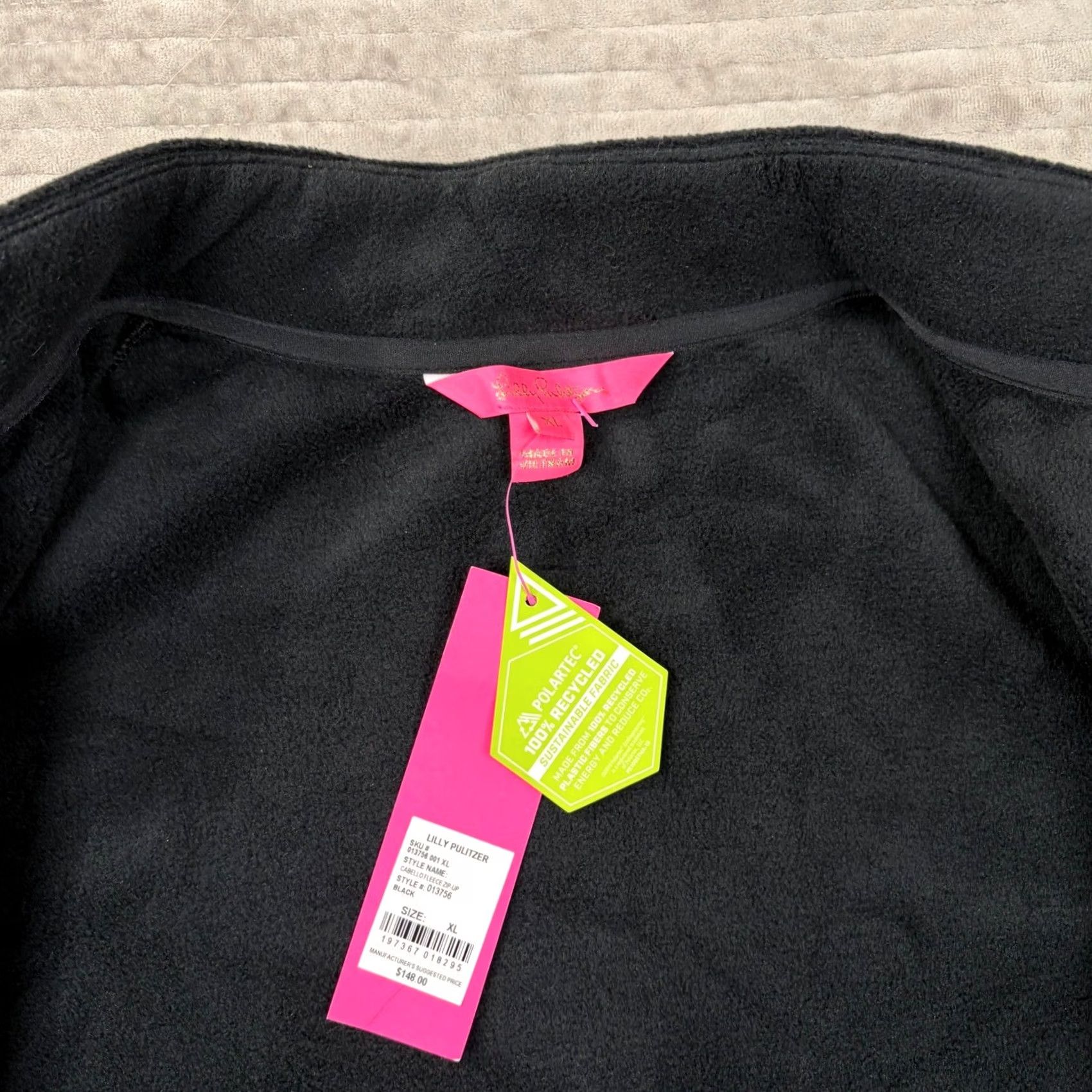 Lilly Pulitzer Lilly Pulitzer Cabello Fleece Zip-Up Jacket Black Puff Shoulder Mock Neck XL Womens Short Jacket Zipper Pocket (Casual, Travel) Size XL / US 12-14 / IT 48-50 - 3 Thumbnail