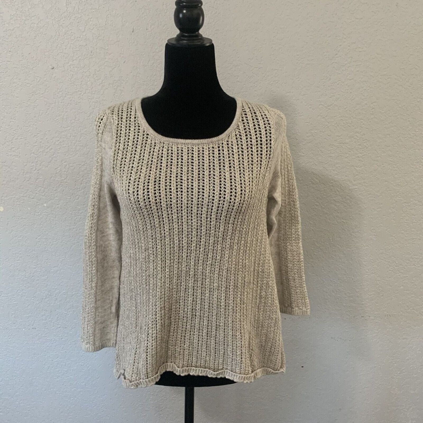 Lucky Brand Lucky Brd Sweater Sm Beige Metallic Gold Long Sleeve Acrylic Size S / US 4 / IT 40 - 1 Thumbnail