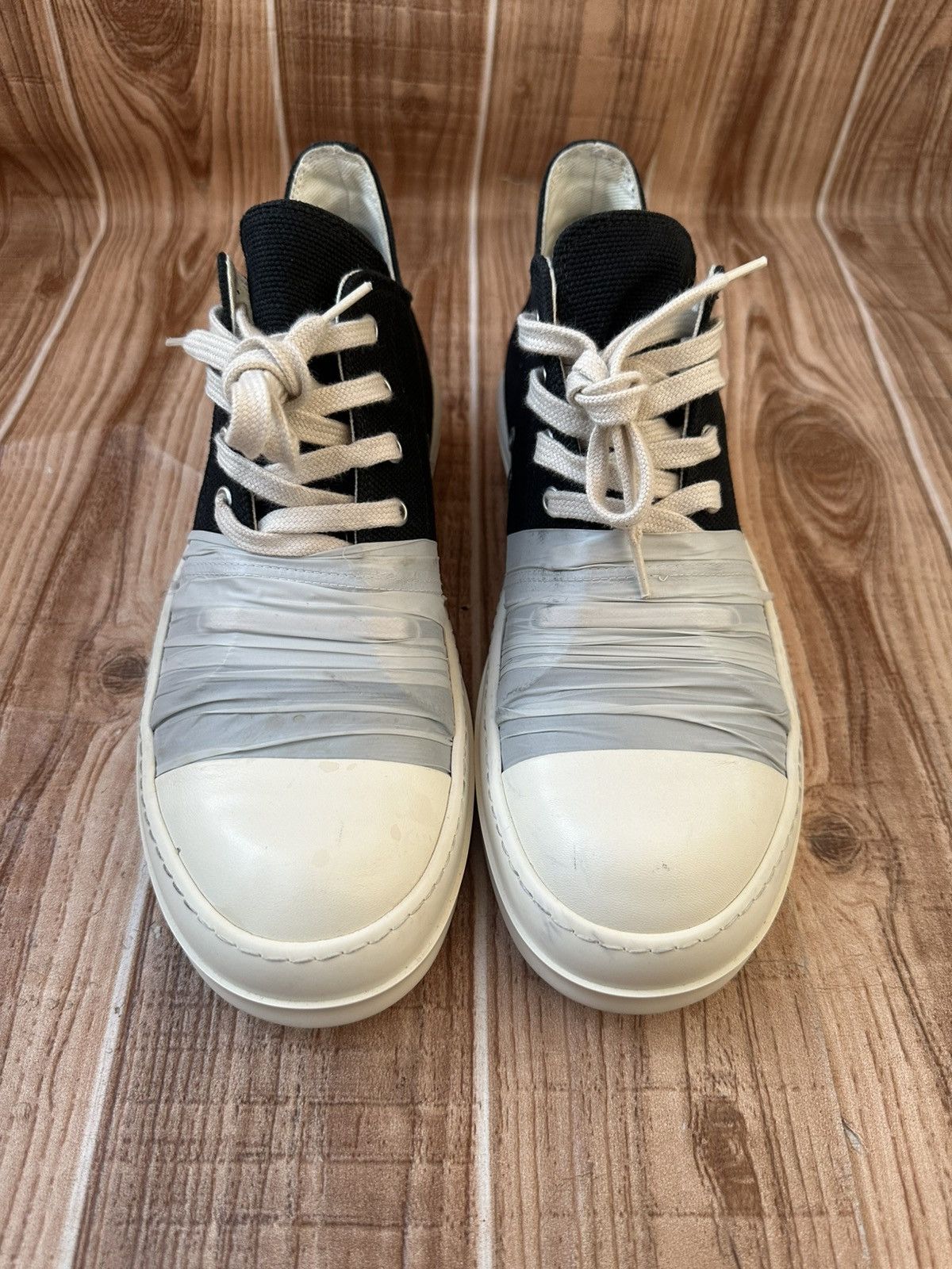 Rick Owens Drkshdw Rick Owens Hustler Wrapped Ramones Black Milk Lowtops Size US 8.5 / EU 41-42 - 2 Thumbnail