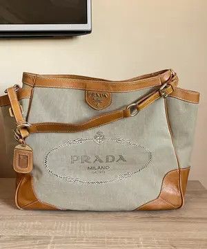 Giant Prada Shoulder Bag Big Logo in Beige, Women's