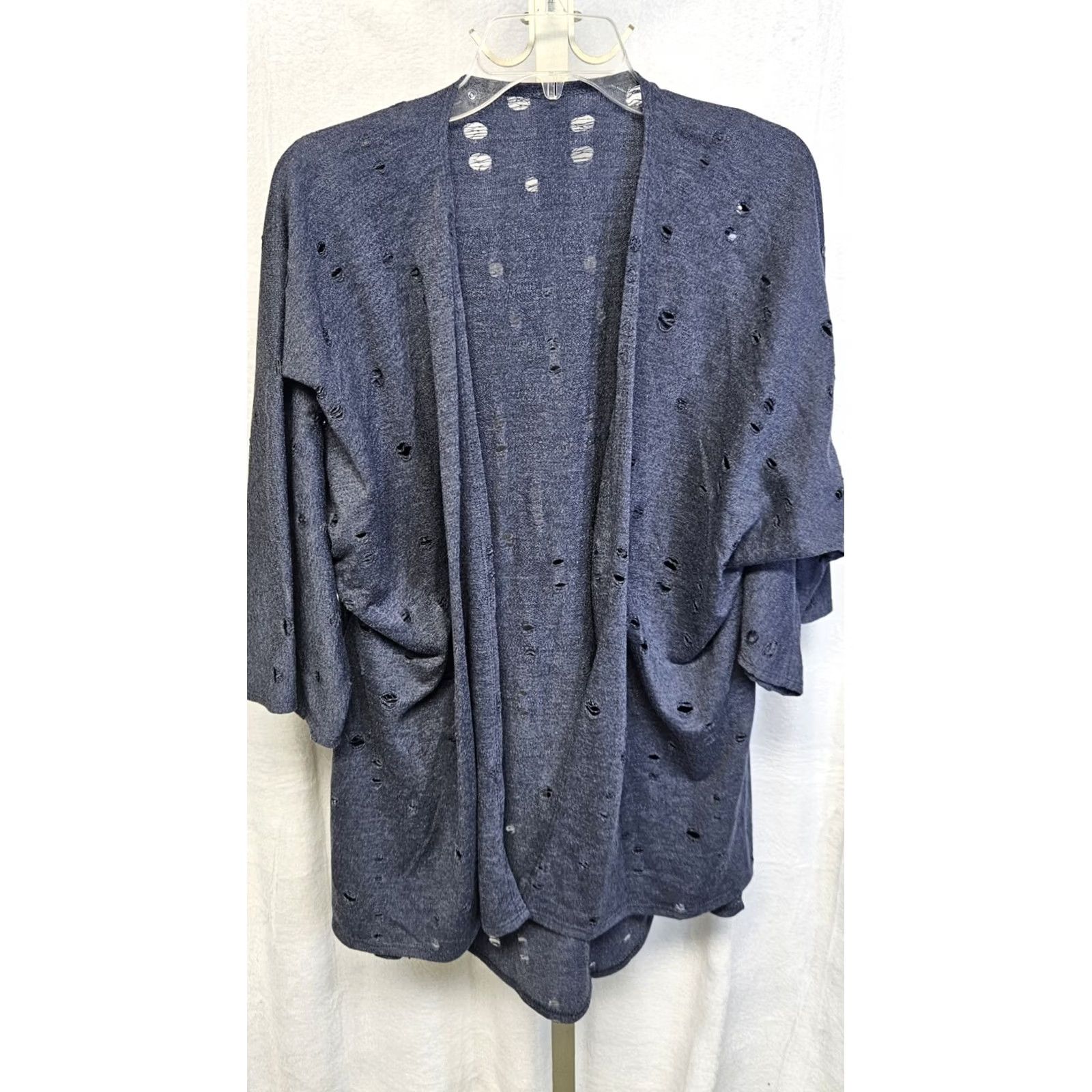 Vintage Distressed Open Front Cardigan Kimono Wrap Lightweight Knit Made In USA Size SM Gray Holes Sweater Women Size S / US 4 / IT 40 - 2 Thumbnail