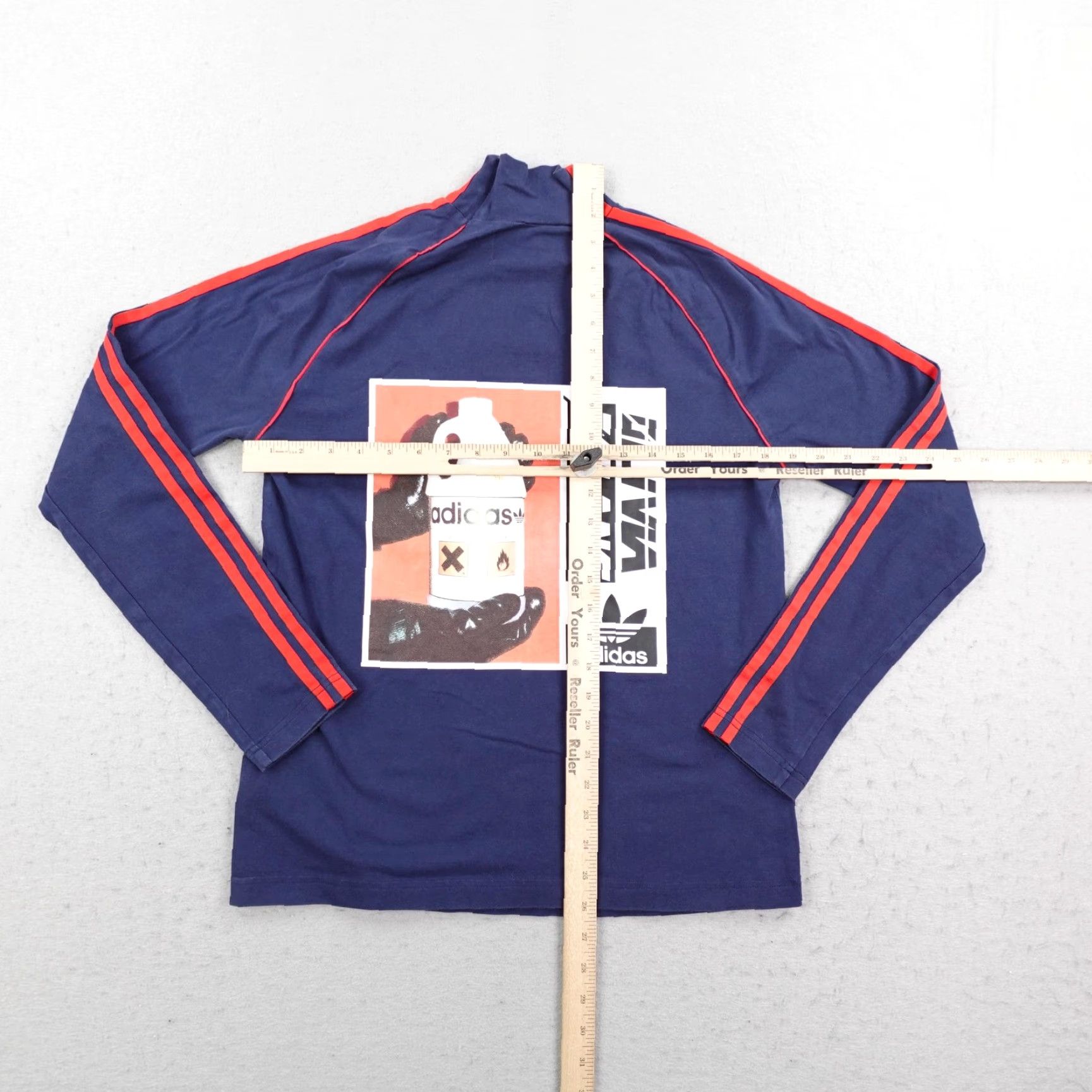 Adidas ADIDAS Shirt Womens Large Blue Red Mock Neck 1/4 Zip Track Top Long Sleeve Striped Raglan Outdoor Sports T-Shirt Size L / US 10 / IT 46 - 7 Thumbnail
