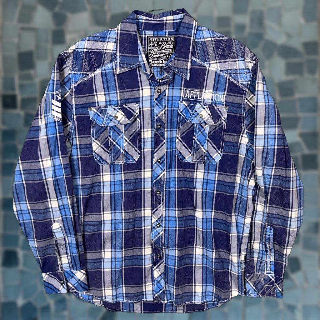 Affliction VINTAGE Affliction Shirt Mens 2XL Blue Size US XXL / EU 58 / 5 - 1 Thumbnail