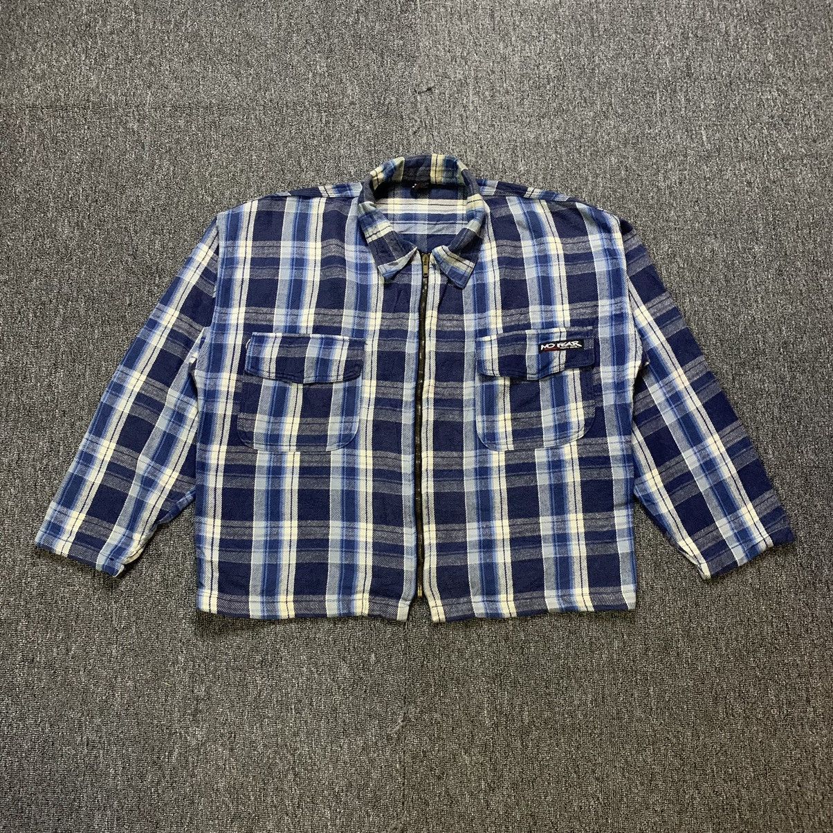 image of 90's No Fear Flannel Zipper Up Shirt in Blue, Men's (Size XL)