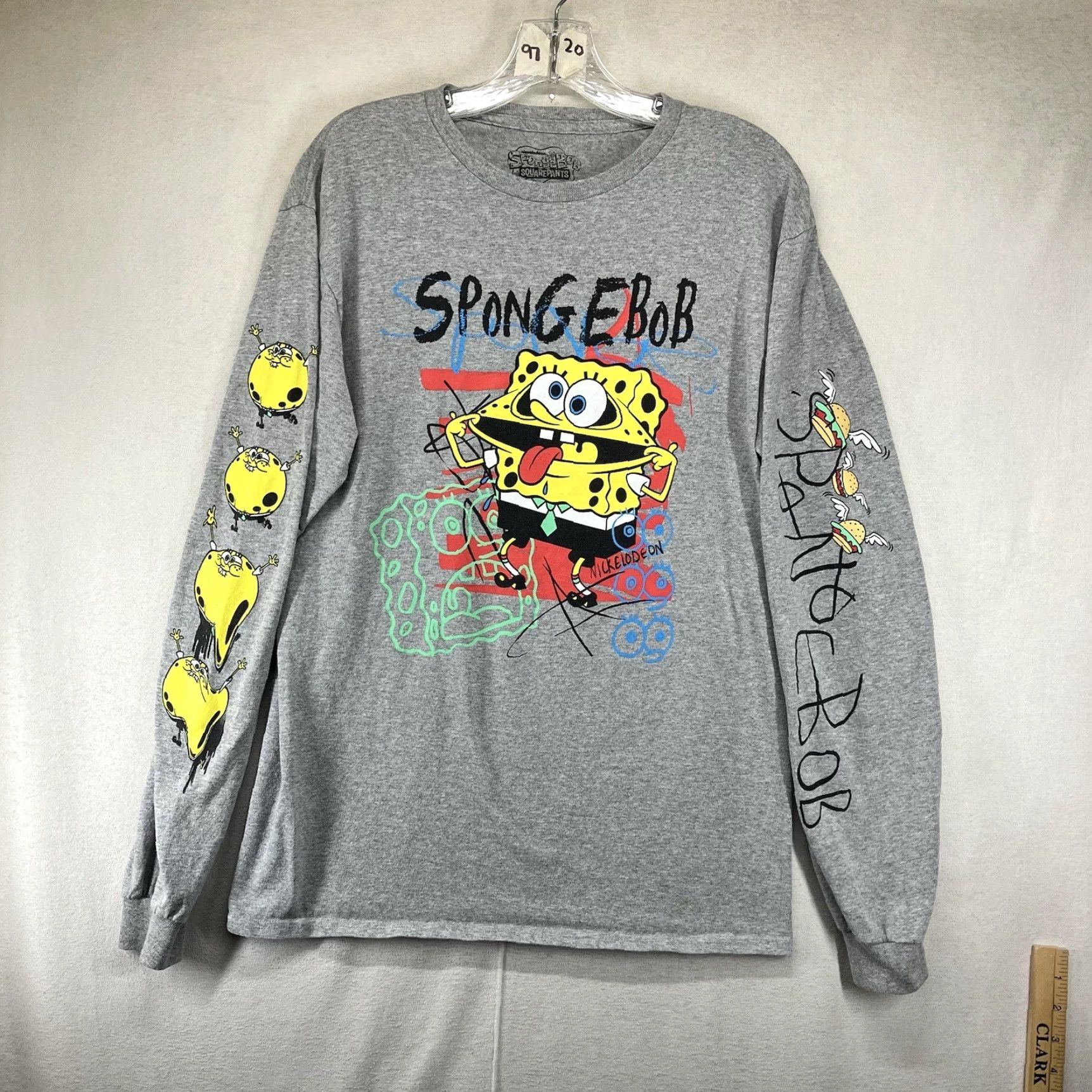 Nickelodeon Mens SpongeBob T Shirt Medium Graphic Print Long Sleeve Nickelodeon Cartoon Funny Gray Cotton Blend Crew Neck Casual Mens Size US M / EU 48-50 / 2 - 2 Thumbnail