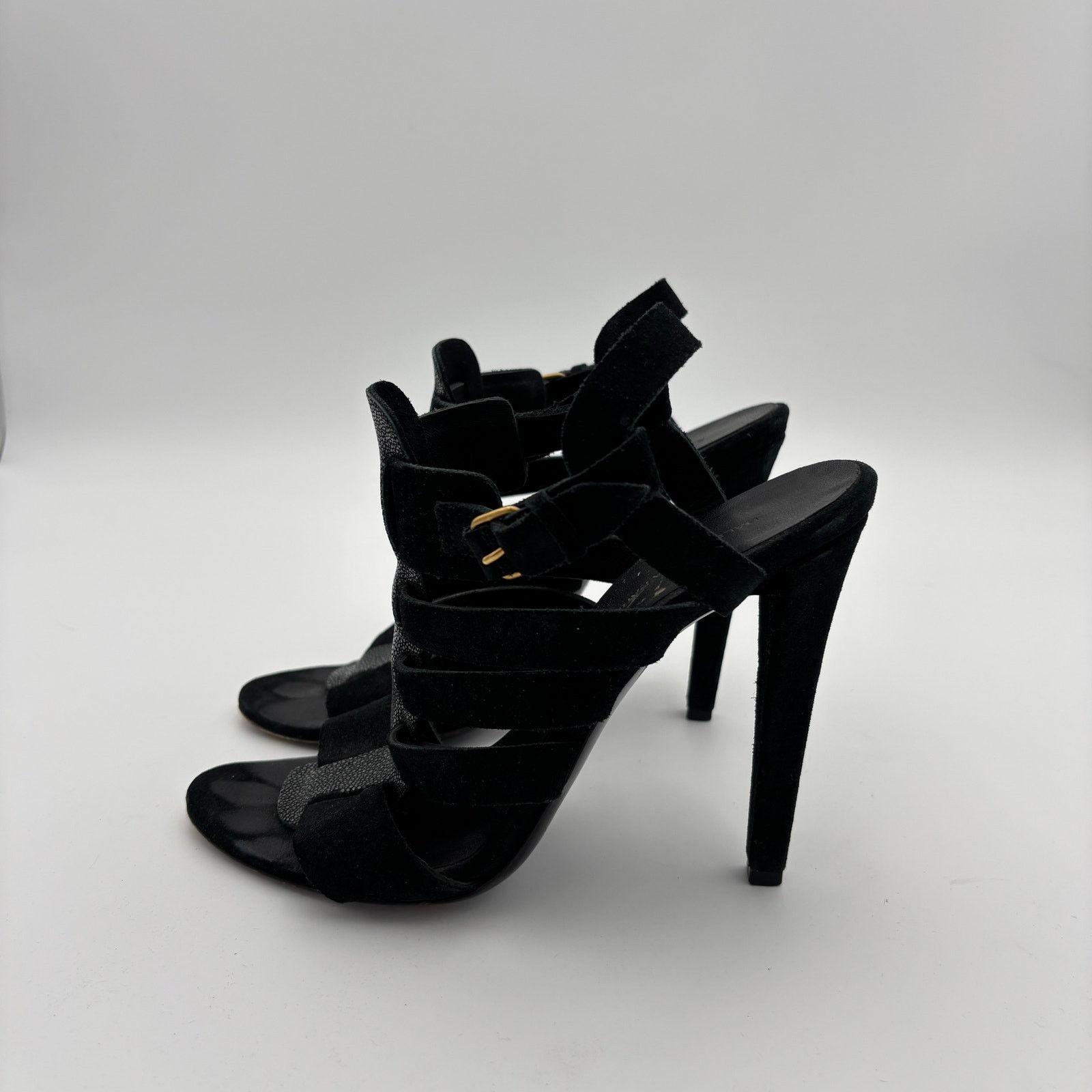 Balenciaga Balenciaga Paris Black Suede Shagreen Strappy Heels EU 40 Size US 10 / IT 40 - 5 Thumbnail