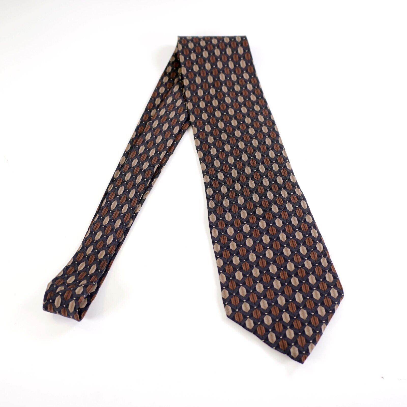 Croft & Barrow Croft & Barrow Gray Brown Tan Geometric Print Wide Silk Tie Size ONE SIZE - 6 Thumbnail