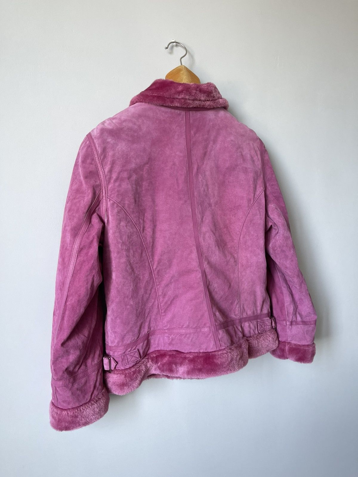 Japanese Brand Vintage Y2k Faux Fur Pink Suede Leather Japan Archive Jacket Size L / US 10 / IT 46 - 14 Thumbnail
