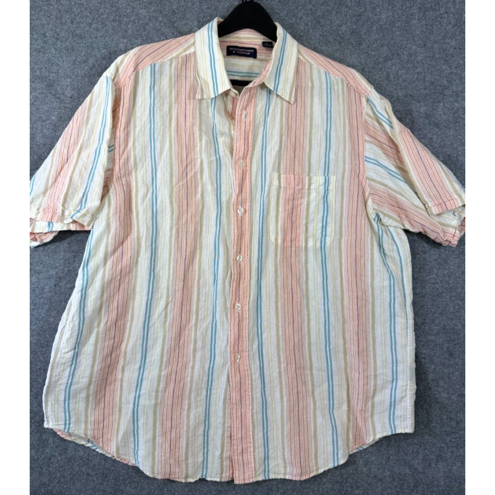Roundtree & Yorke Roundtree & Yorke Shirt Mens XL Multicolor Striped Linen Blend Short Sleeve Beach Button Front Size US XL / EU 56 / 4 - 2 Thumbnail