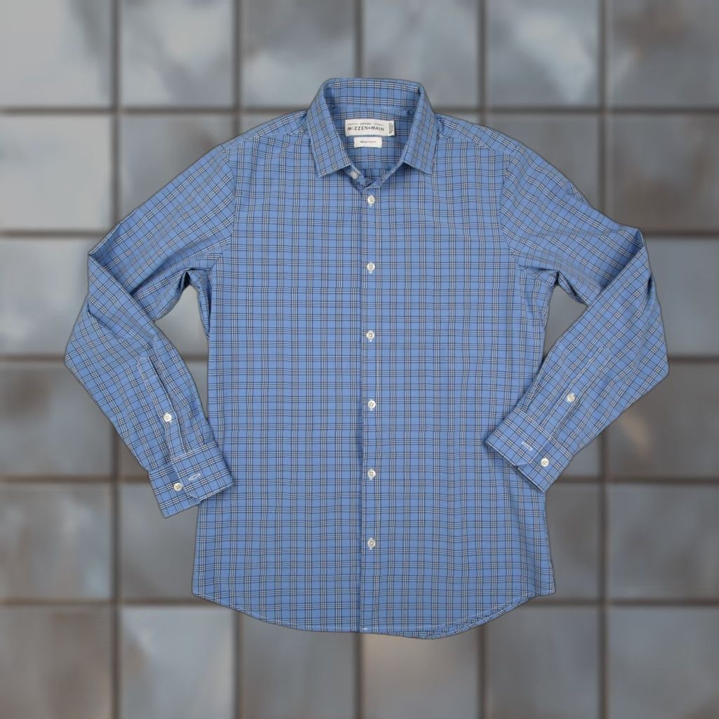 Mizzen+Main Mizzen+Main Shirt Men Medium Blue Leeward Trim Fit Plaid Button Down USA Made Size US M / EU 48-50 / 2 - 1 Thumbnail