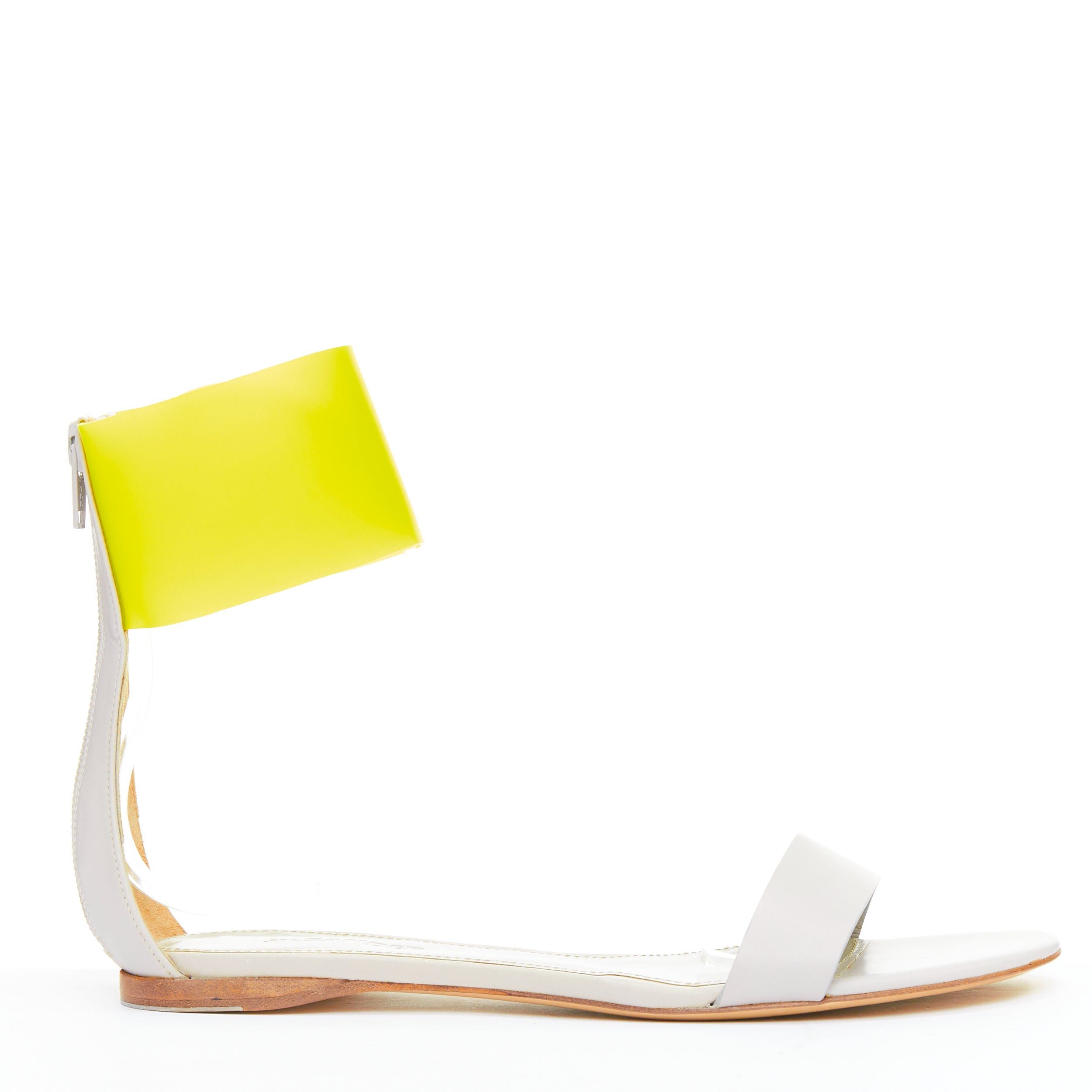 Jil Sander JIL SANDER neon yellow rubber ankle strap grey leather flat sandals EU37 Size US 7 / IT 37 - 1 Thumbnail