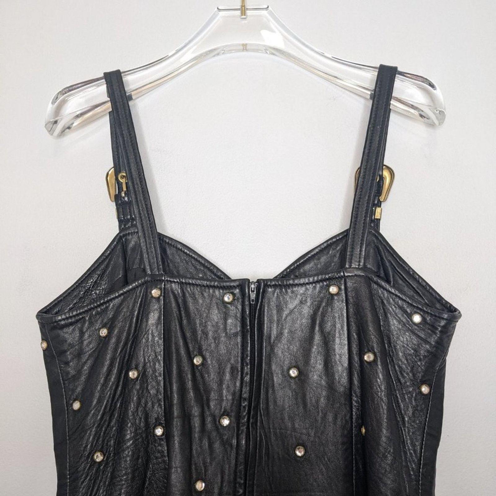 L.A. Roxx L.A Roxx Vintage Black Leather Mini Dress Studded Rhinestone Size L / US 10 / IT 46 - 7 Thumbnail