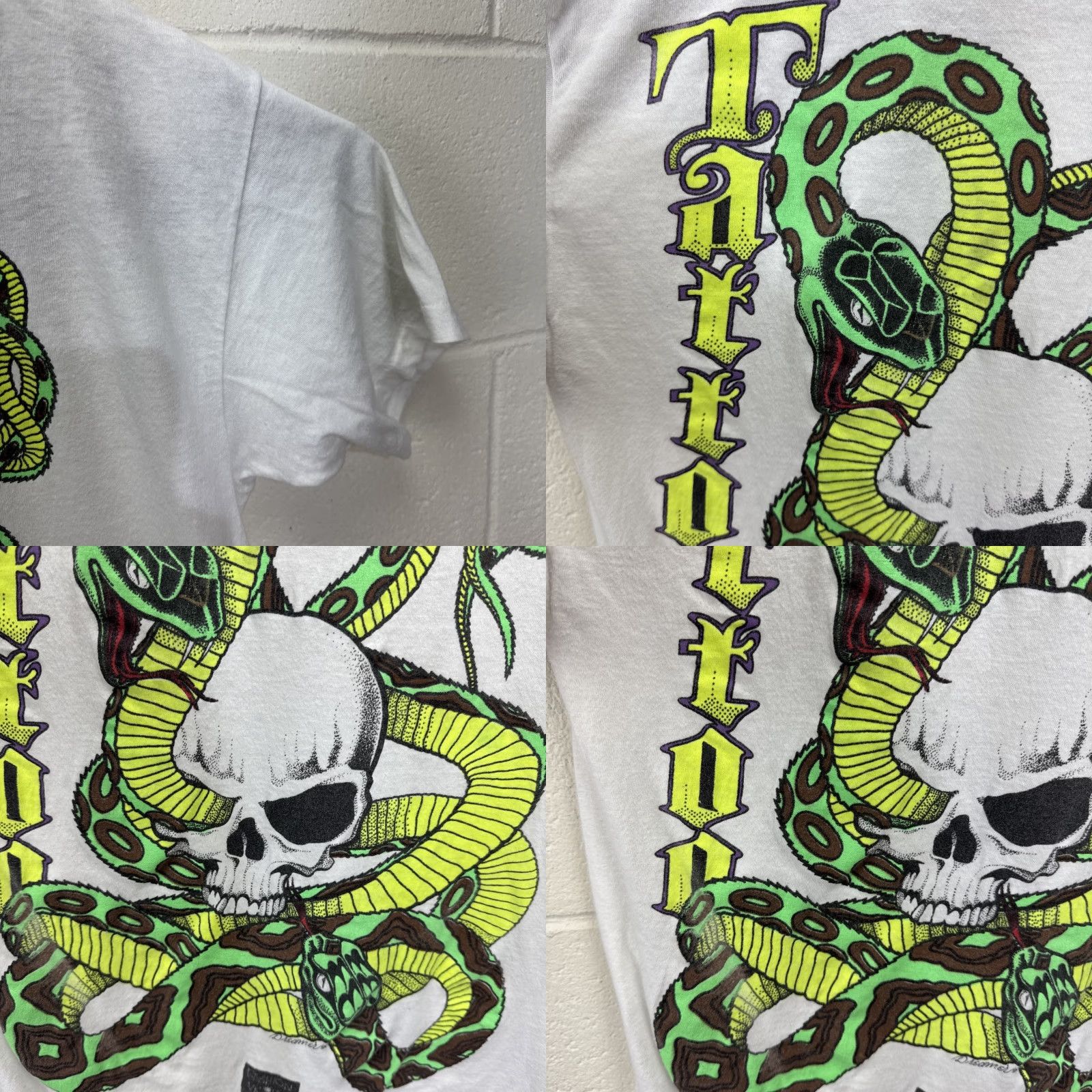 Vintage VINTAGE Fashion Victim Tattoo T-Shirt Large White Snake Skull 90s Mens Size US L / EU 52-54 / 3 - 8 Thumbnail