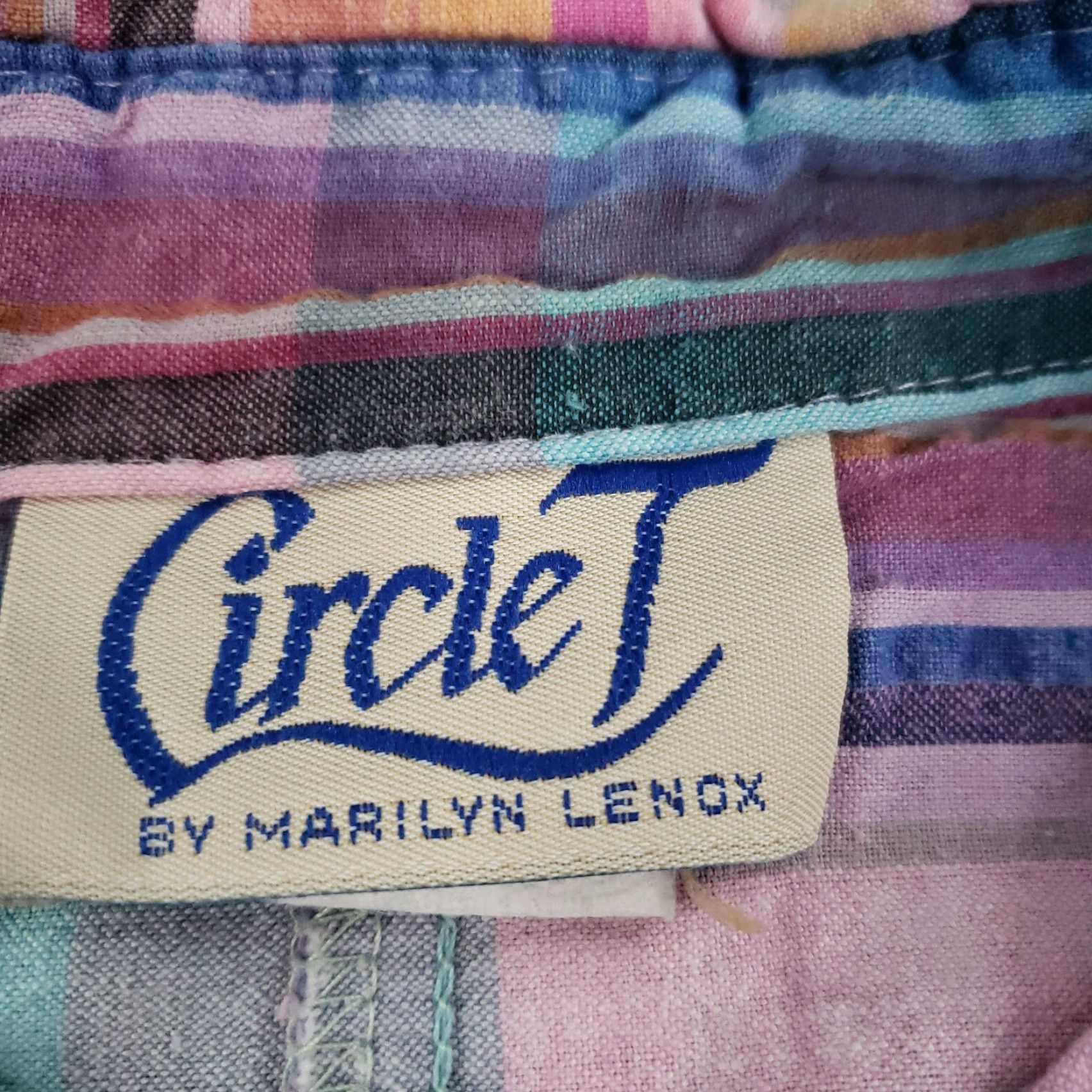 Vintage Vtg Circle T Button Up Shirt Womens Large Blue Pink Plaid Western Fringe Size L / US 10 / IT 46 - 5 Thumbnail