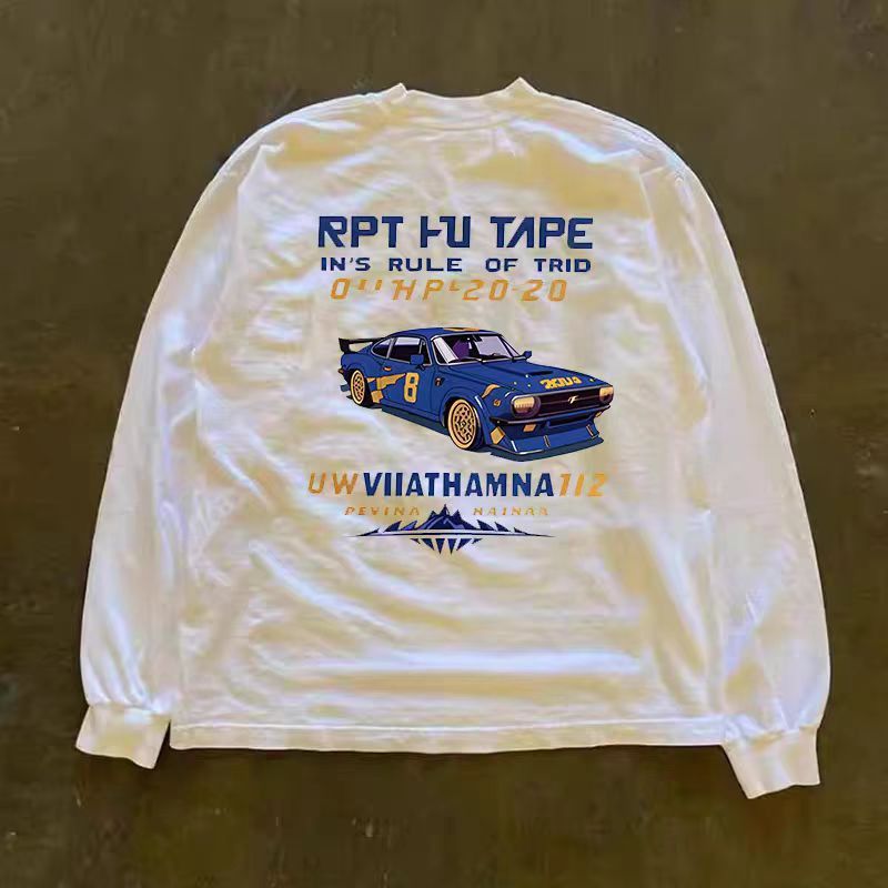 Vintage White washed retro car print long-sleeved T-shirt Size US M / EU 48-50 / 2 - 1 Thumbnail