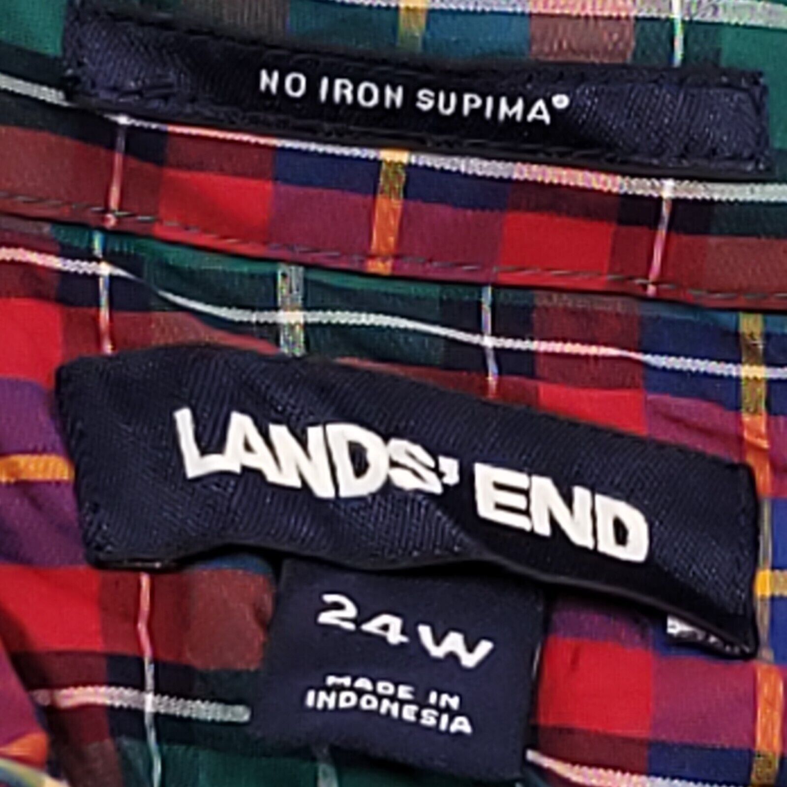 Lands' End Lands End Casual Button Up Shirt Men Size 24W Green Red Blue Size US M / EU 48-50 / 2 - 3 Thumbnail