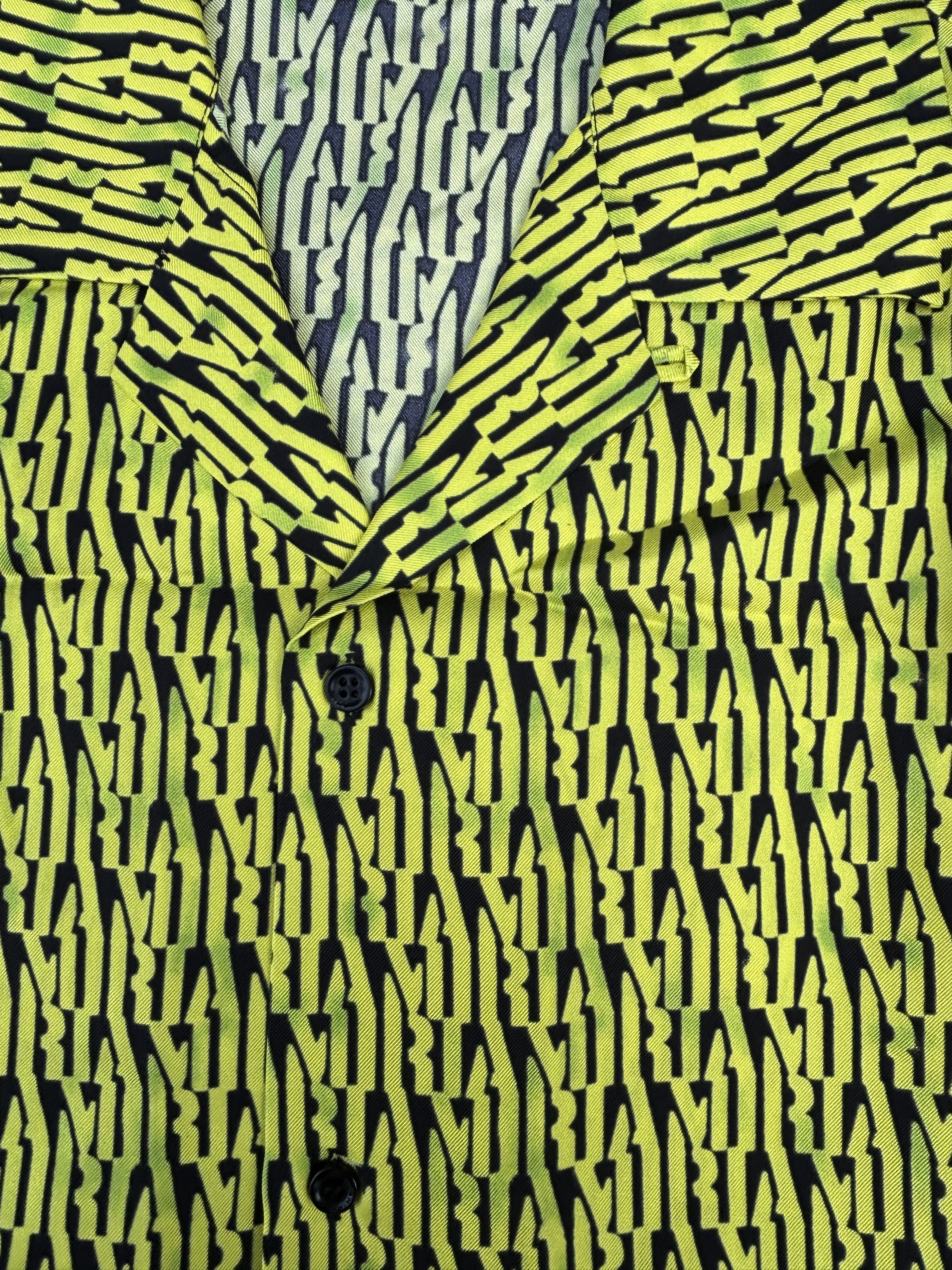 Amiri Amiri Stencil Repeat Silk Shirt - Black Lime Green Size US M / EU 48-50 / 2 - 9 Thumbnail