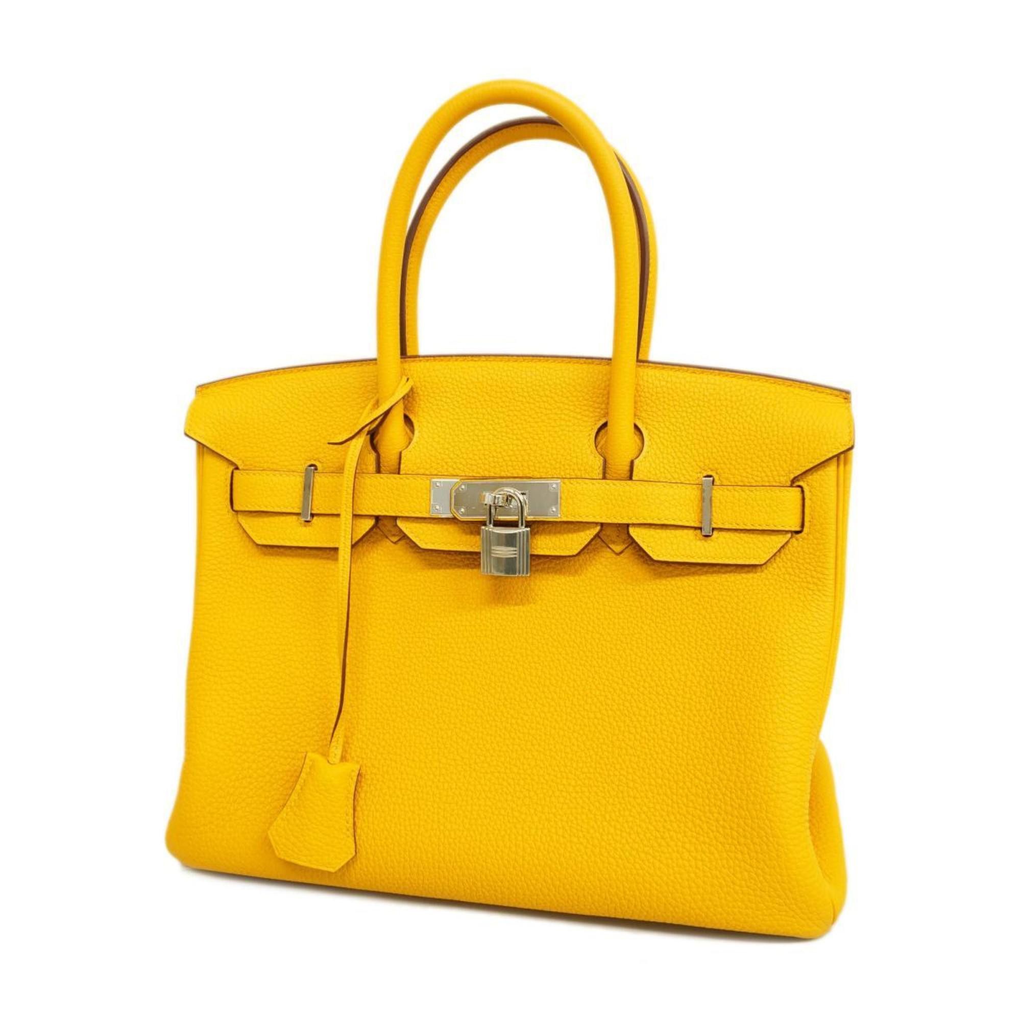 image of Hermes Handbag Birkin 30 C Engraved Togo Jaune Ambre Ladies in Silver, Women's