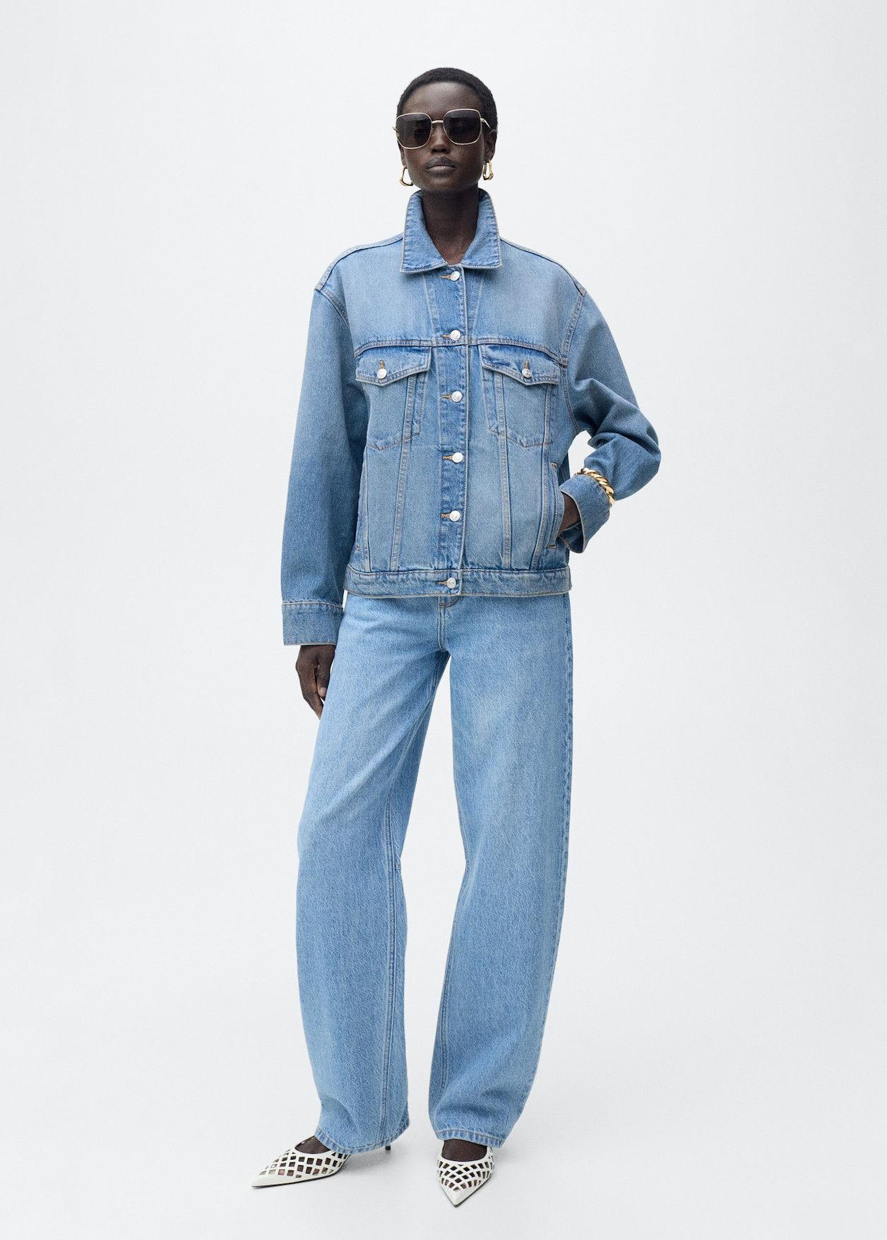 Mango MNG Oversized Denim Jacket With Collar & Pockets Size XS / US 0-2 / IT 36-38 - 3 Thumbnail