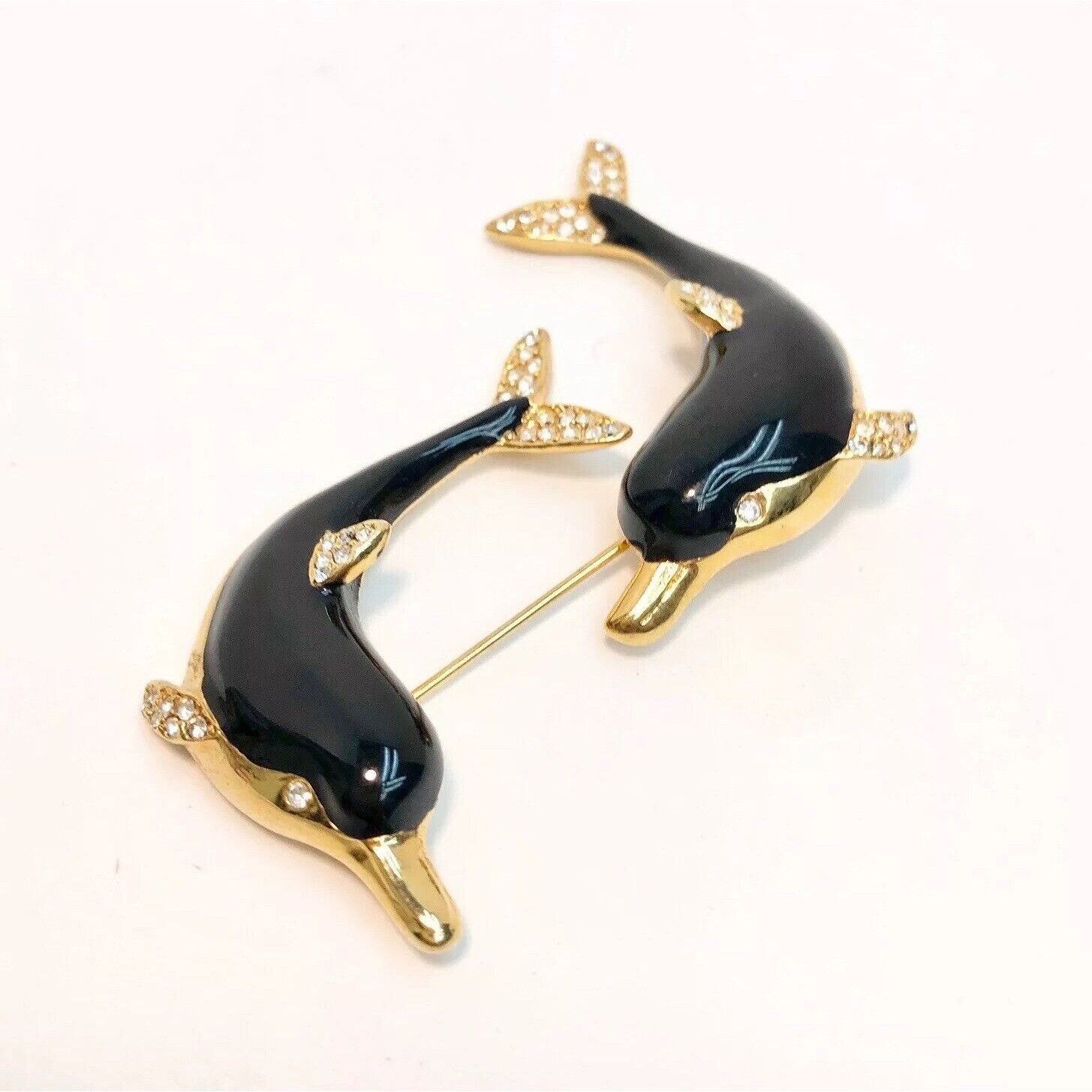 Kenneth Jay Lane Vintage KJL Kenneth Jay Lane Dolphin Rhinestone Enamel Doubl Size ONE SIZE - 4 Thumbnail