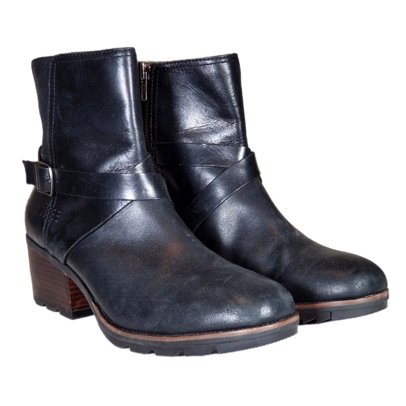 SOREL SOREL Cate Buckle Bootie NL3709-010 Black Leather Zip Rain Boot Women's US 11 Size US 11 / IT 41 - 2 Thumbnail