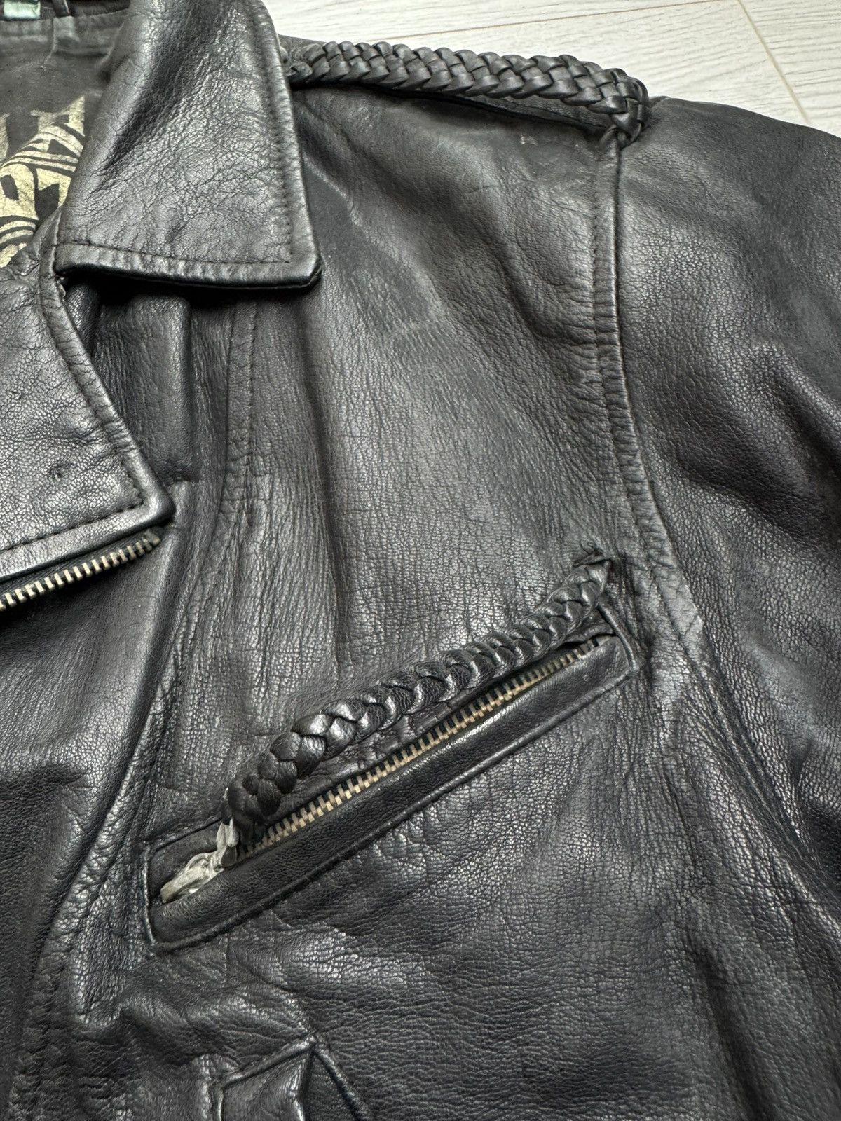 Genuine Leather × Vintage Vintage 80s Leather Gold Real Leather Motorcycle Jacket 44 Size US M / EU 48-50 / 2 - 5 Thumbnail